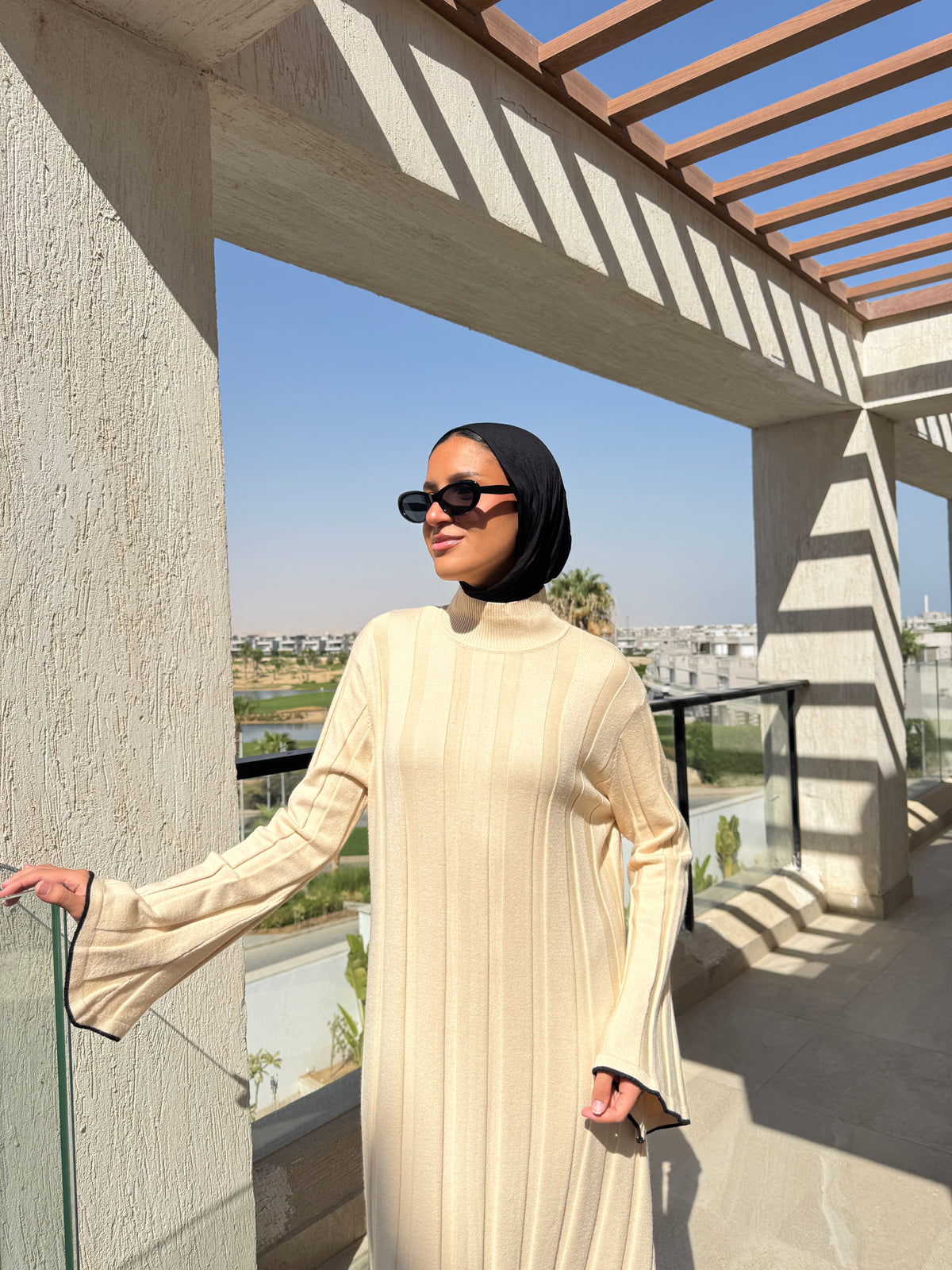 Trims Knit Dress - Beige