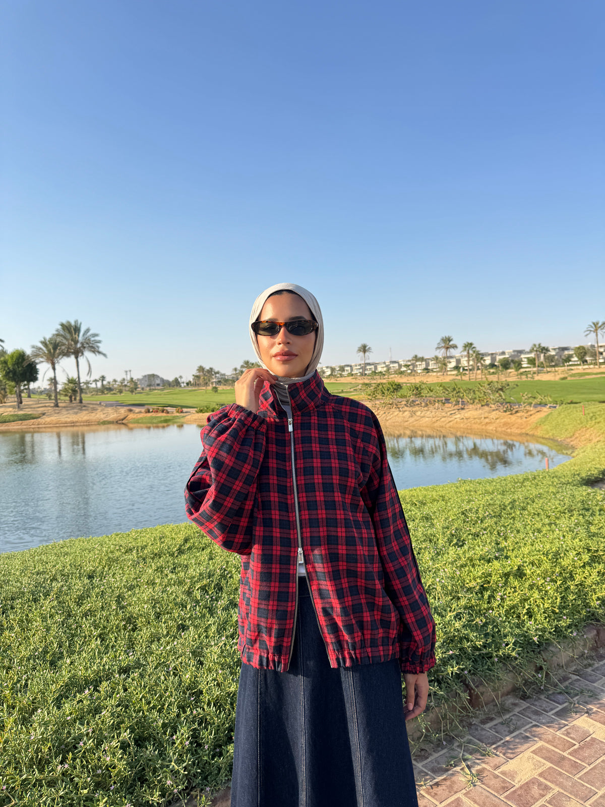 Bomber Checked Jacket - Red