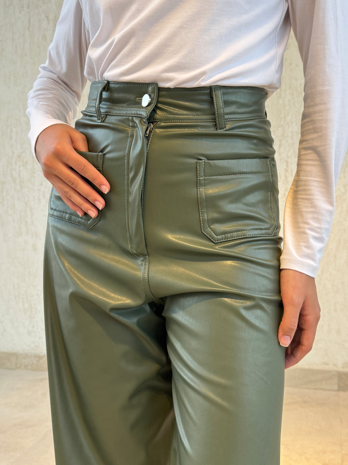 Leather Pants -OLIVE