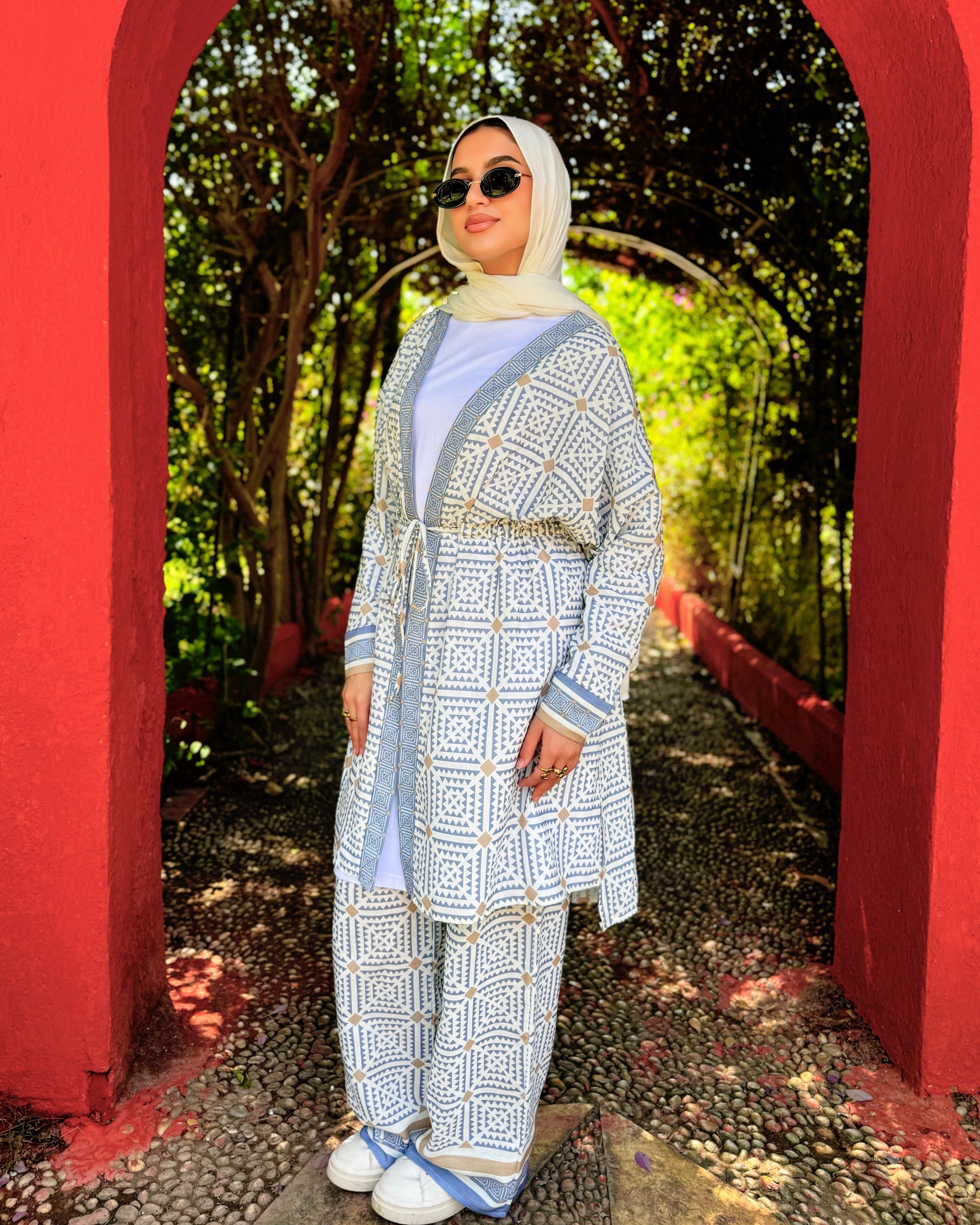 Geometric Printed Pants - Light Blue