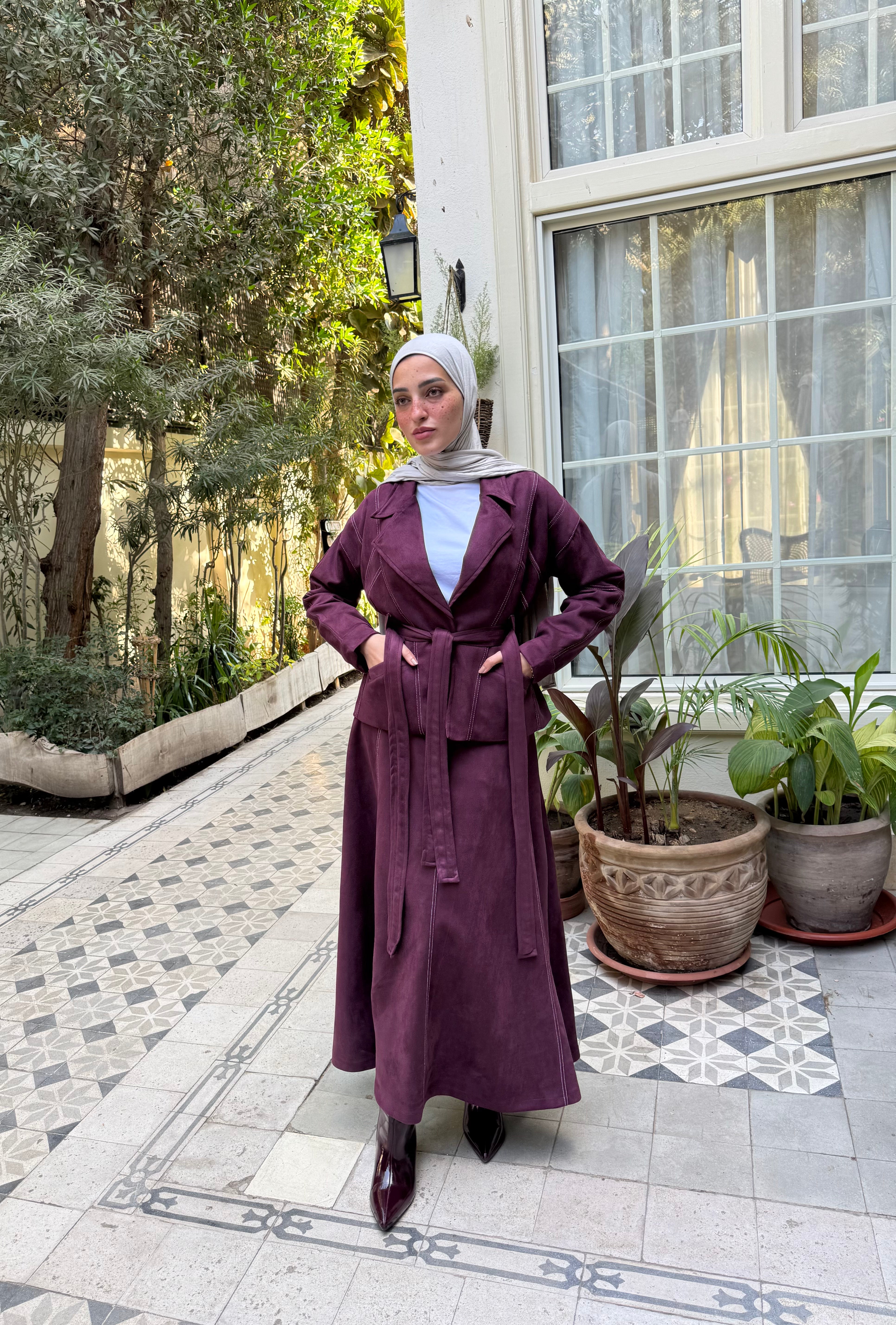 Stitched Suede Blouse - Maroon