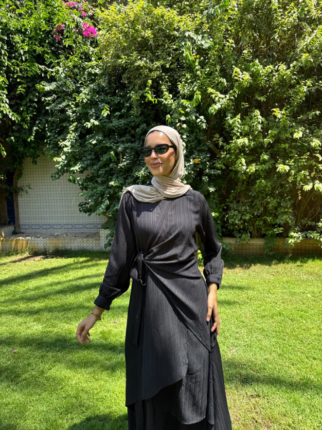Layered Overlap Dress- Black