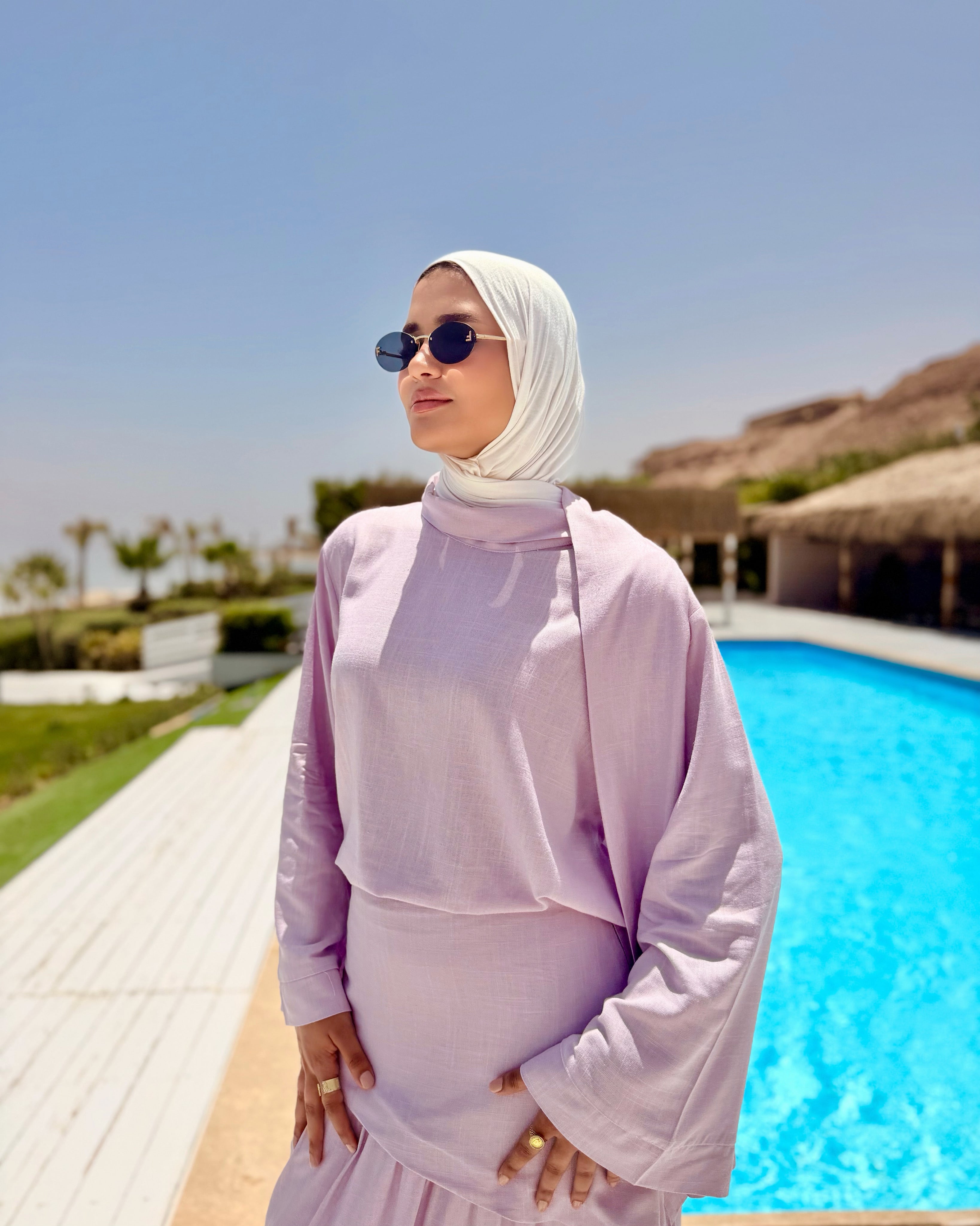 Scarf Linen Blouse -Lilac