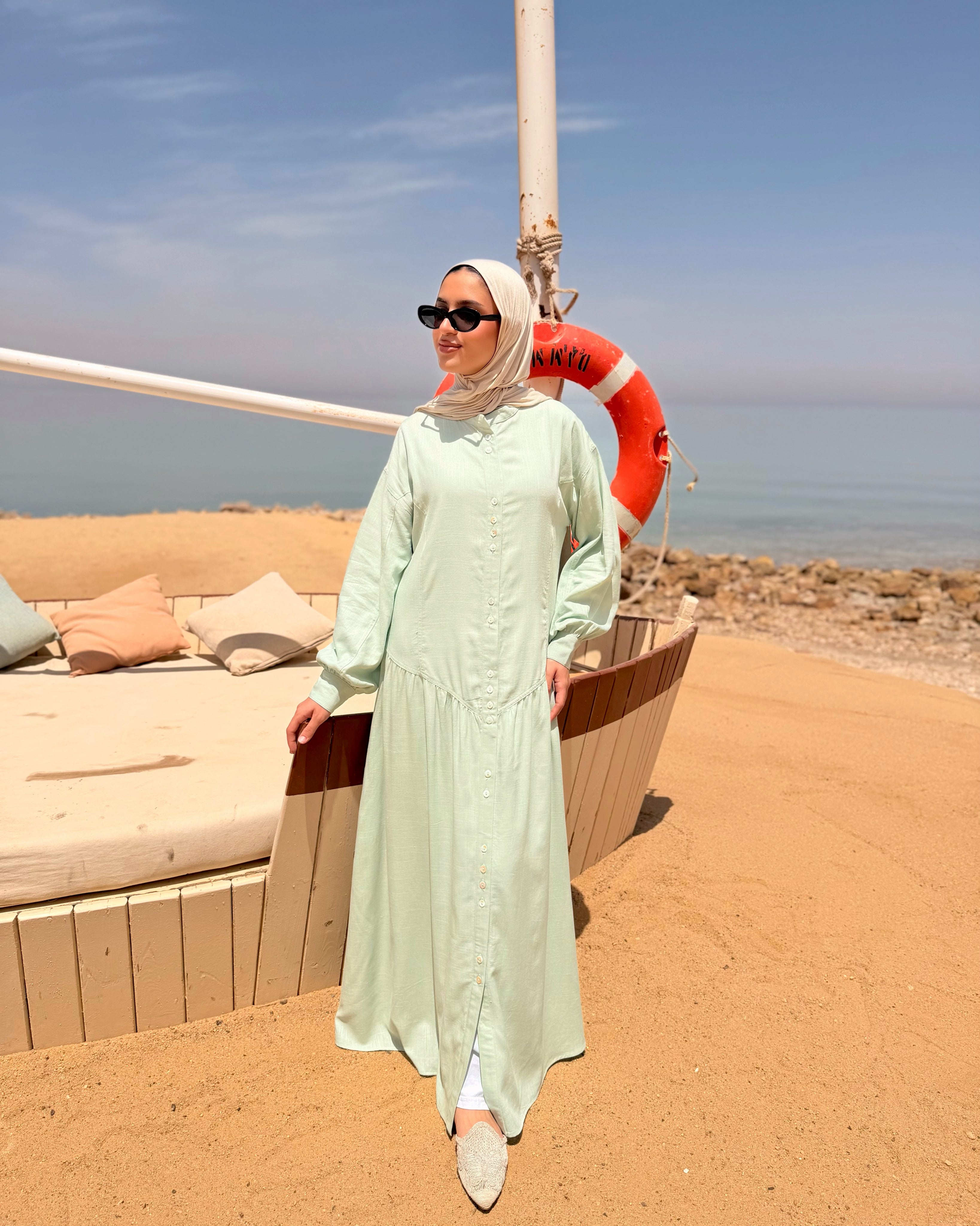 Shell Buttons Dress-Mint