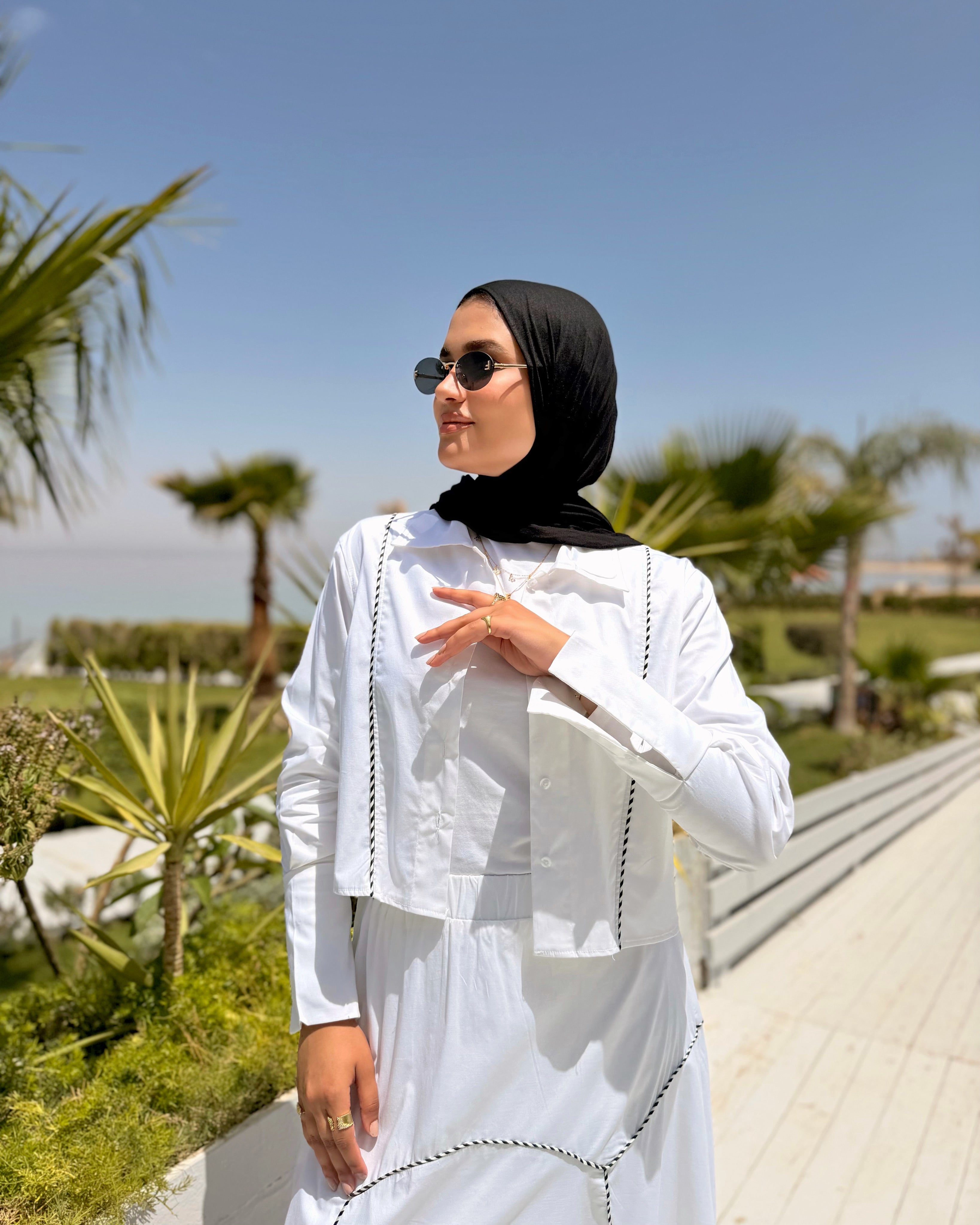 Piped Poplin Shirt-White
