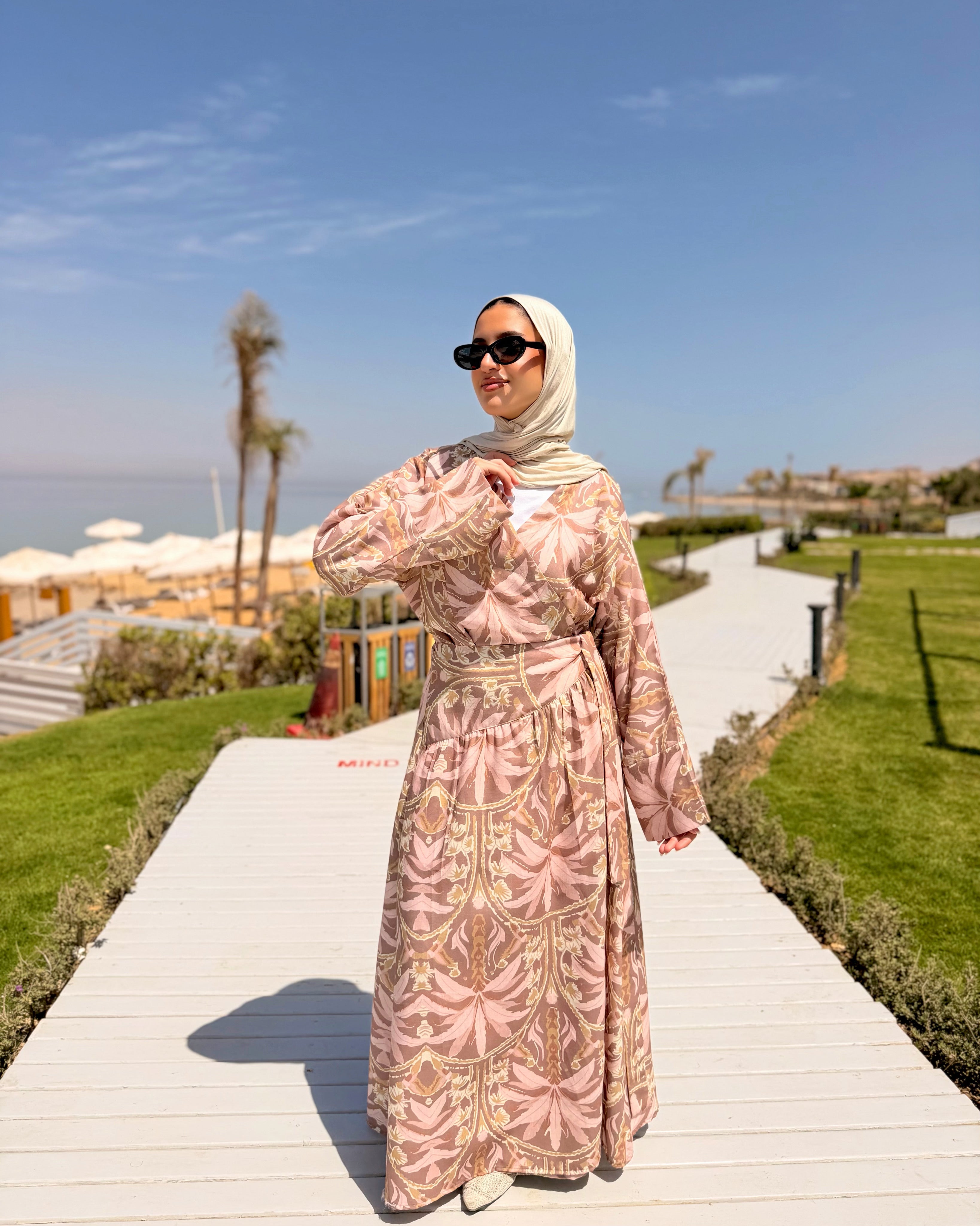 Overlap Printed Linen Dress -Rose