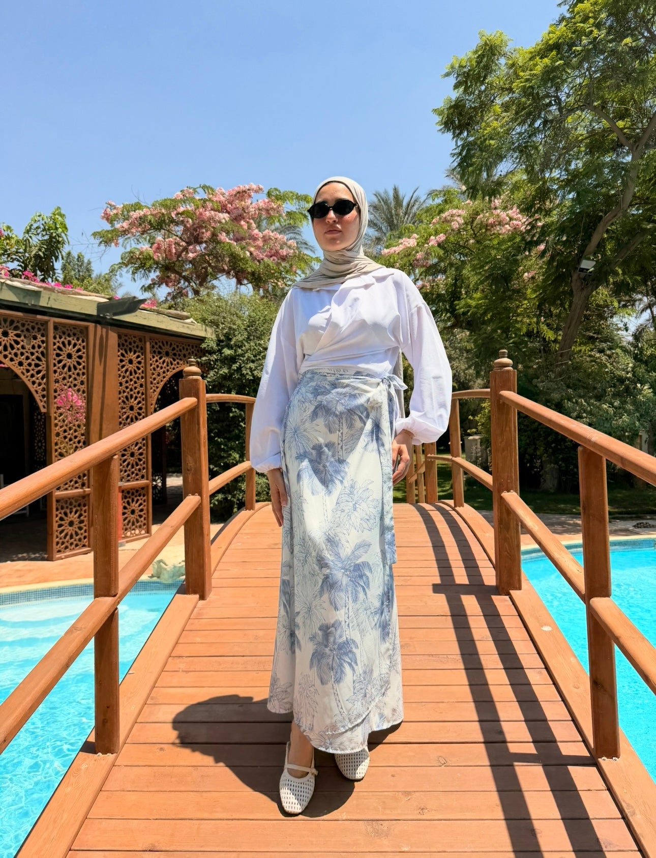 Printed Wrap Skirt -Palms