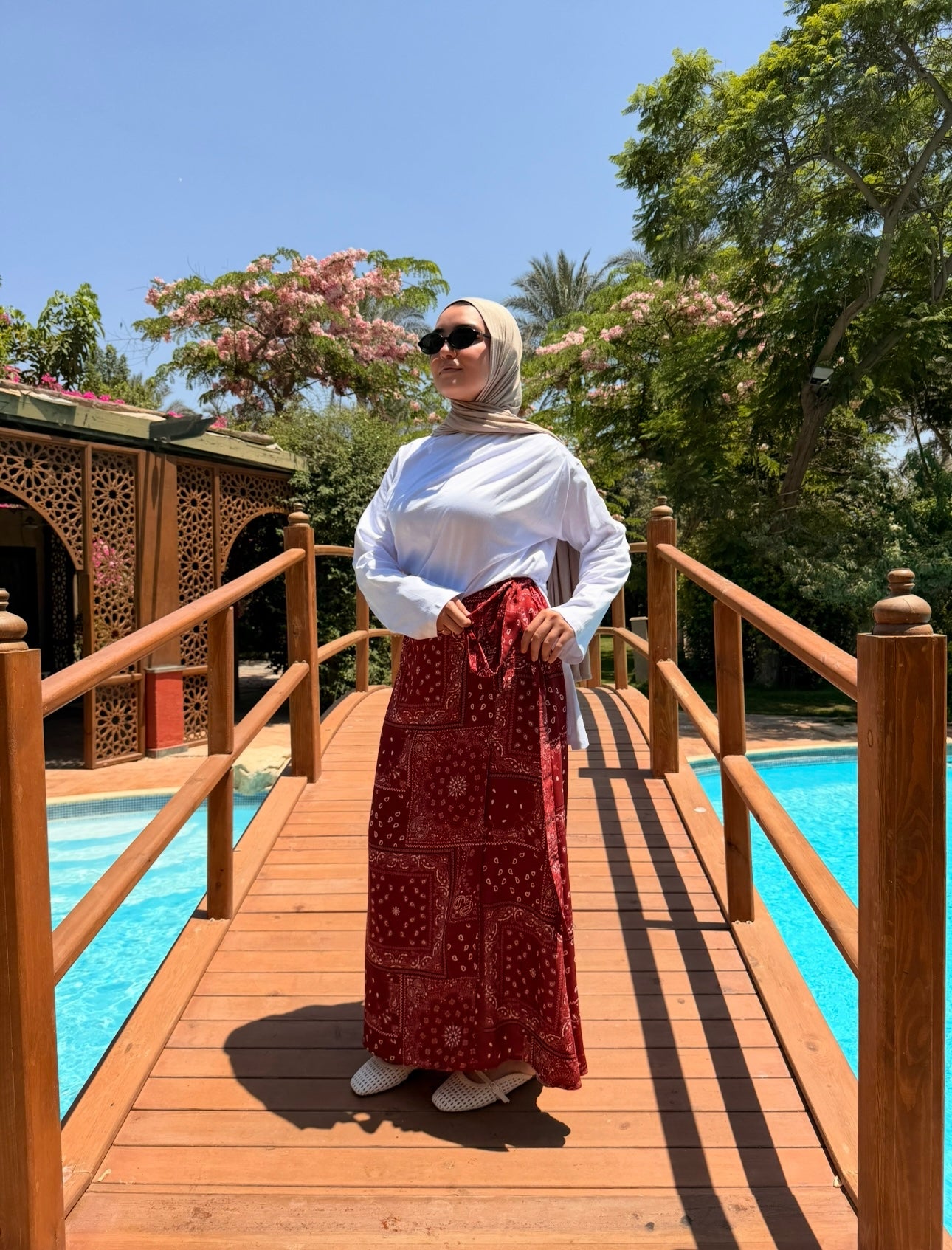 Printed Wrap Skirt -Red