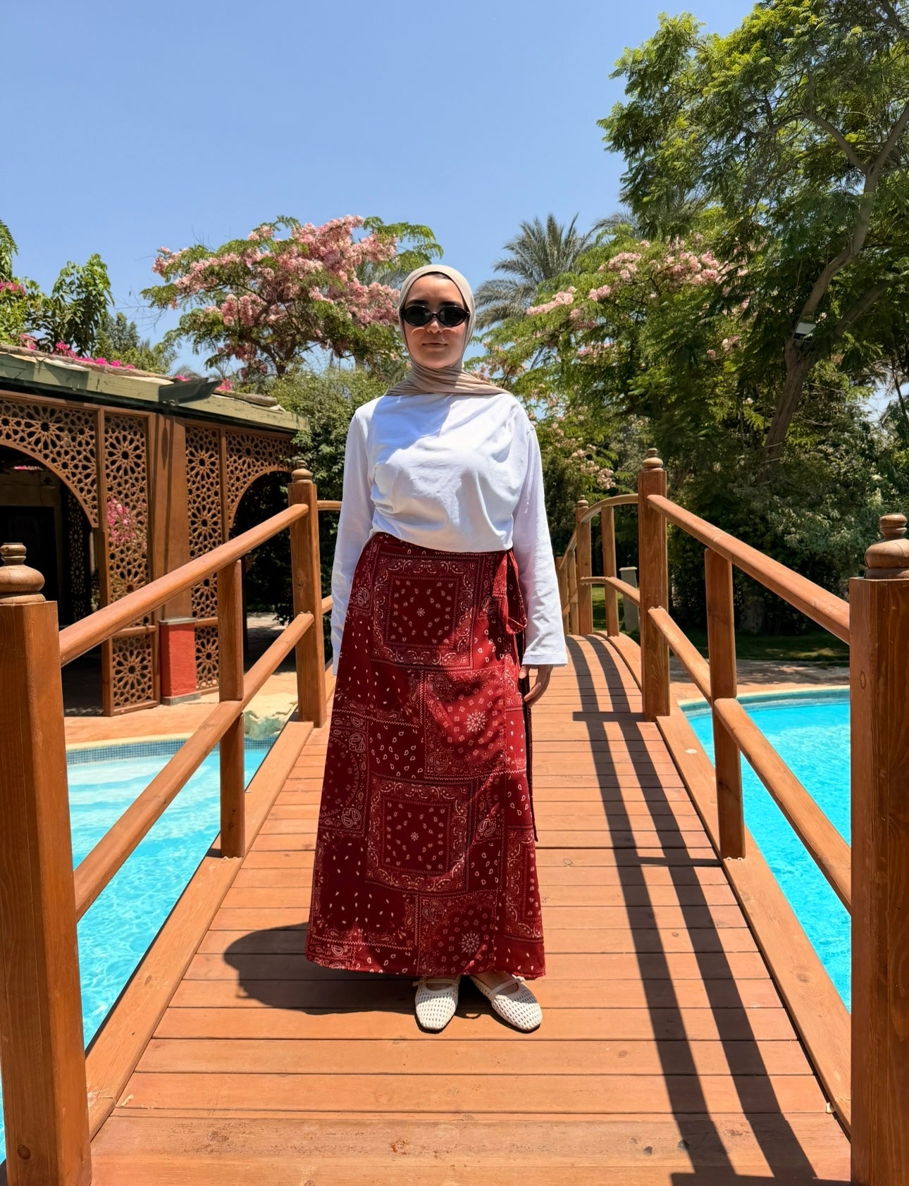 Printed Wrap Skirt -Red