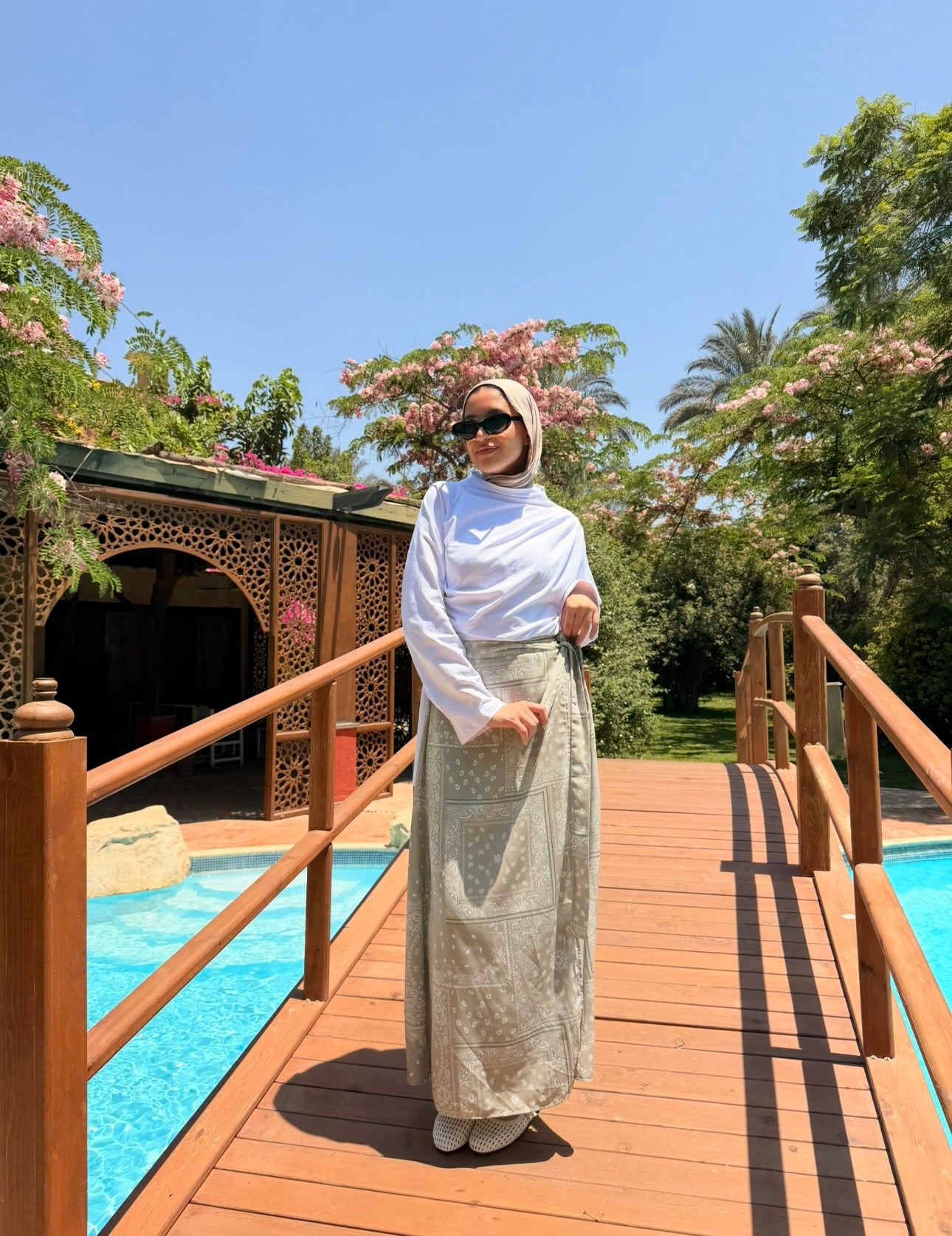 Printed Wrap Skirt -Beige*White