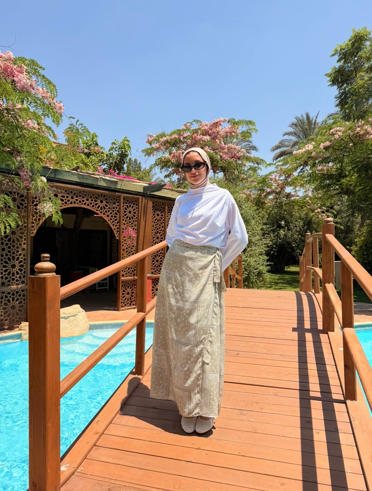 Printed Wrap Skirt -Beige*White