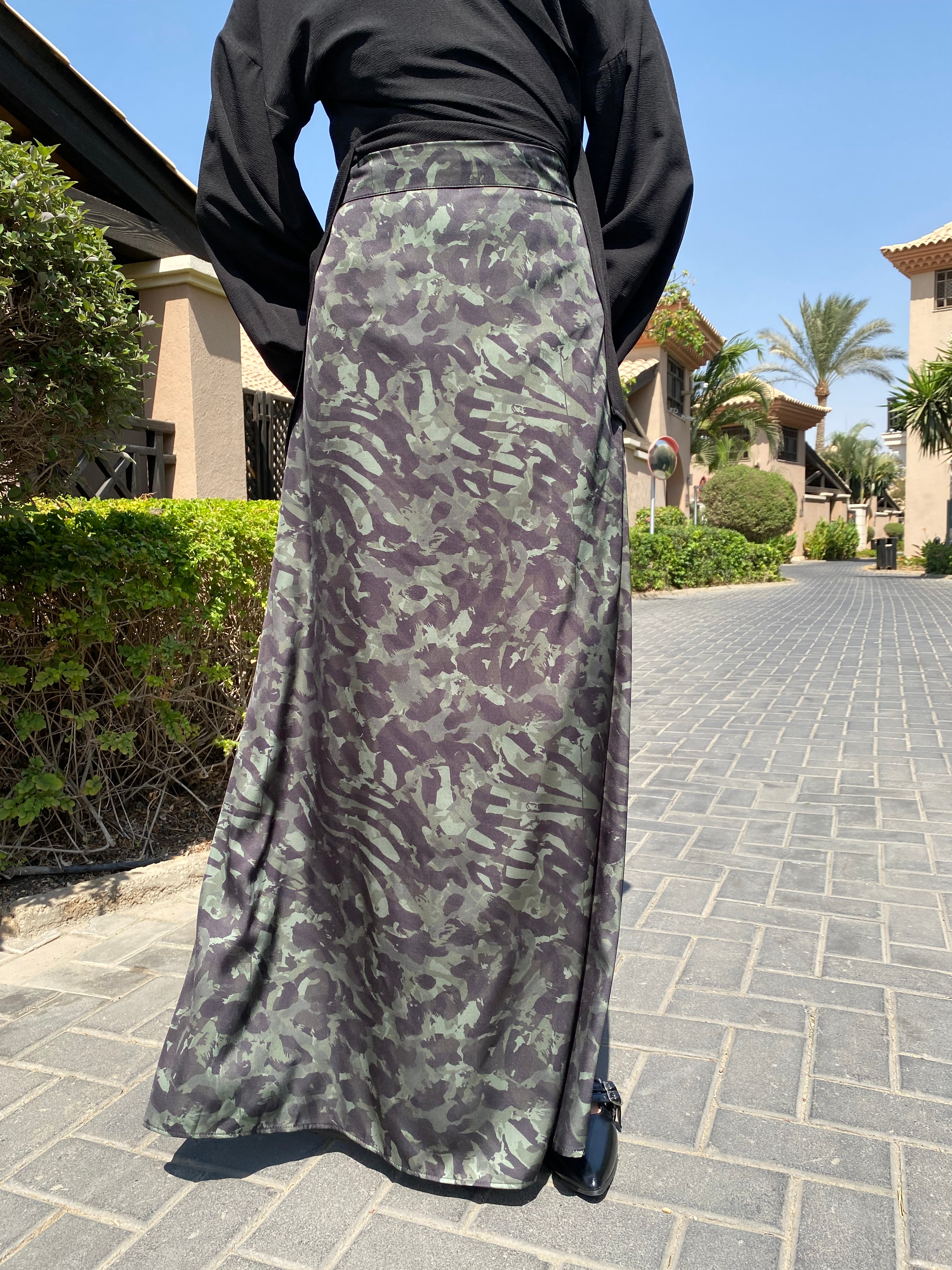 Satin Printed Skirt - Olive
