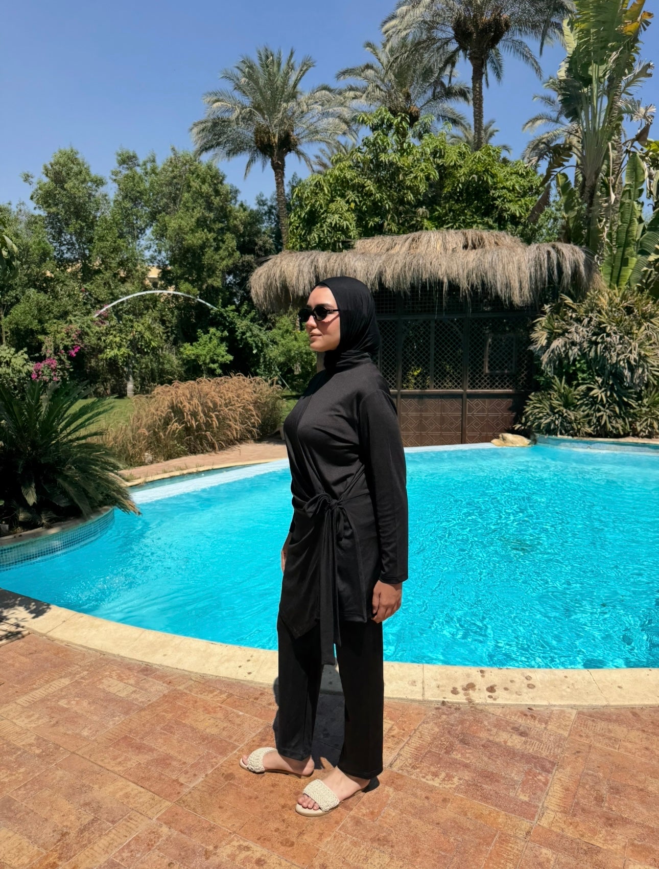 Burkini Draped With Draw strings - Black