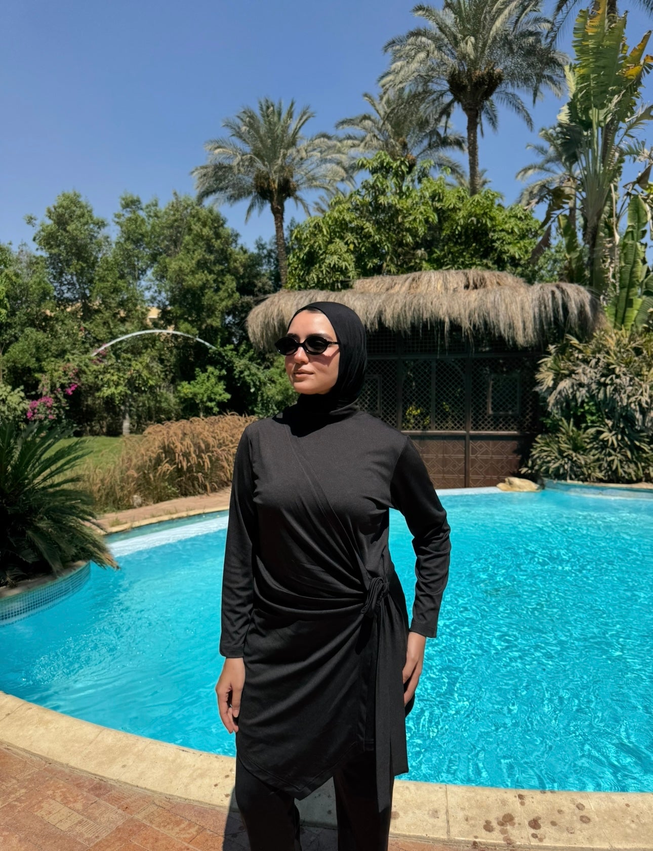 Burkini Draped With Draw strings - Black