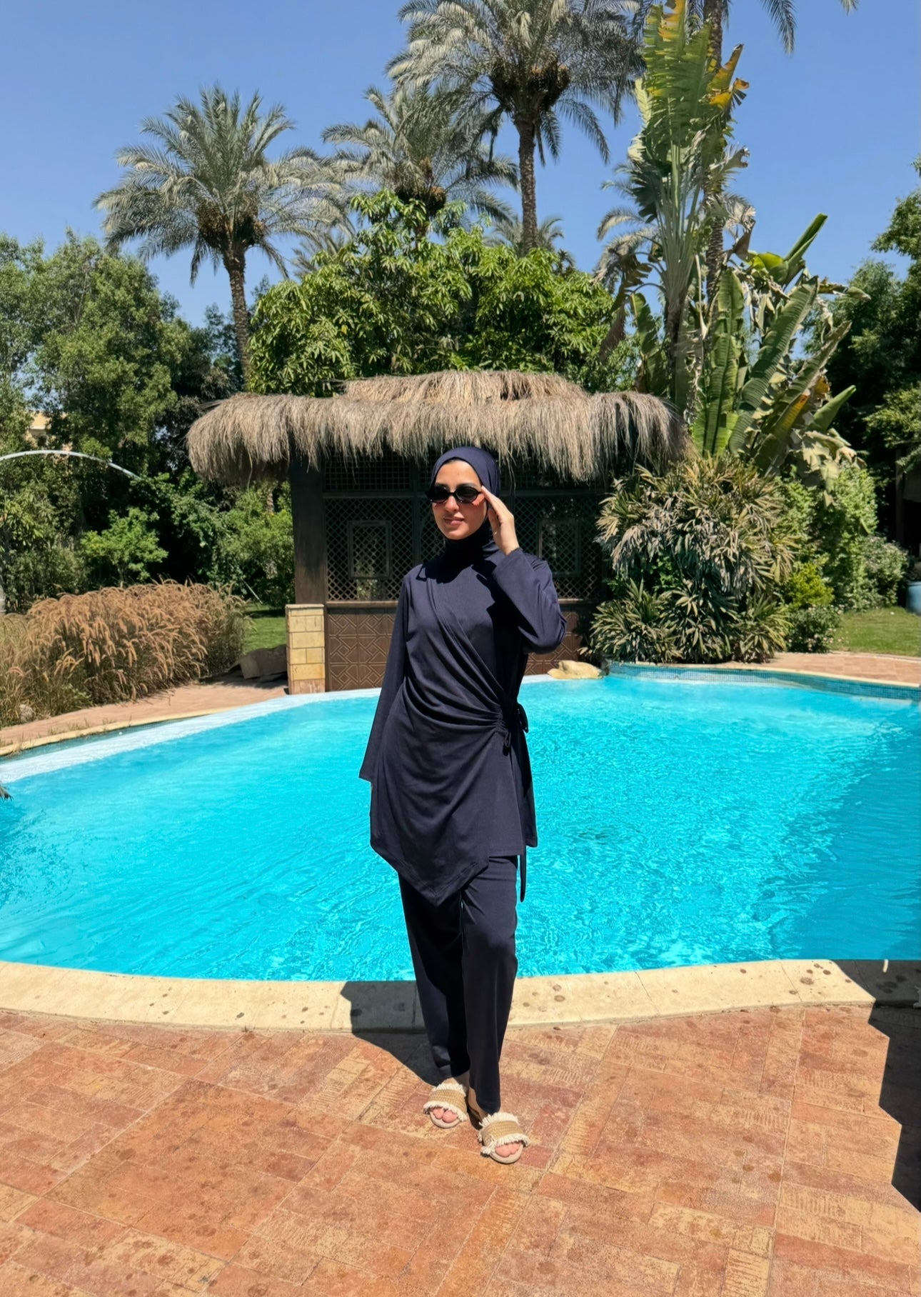 Burkini Draped With Drawstrings -Navy