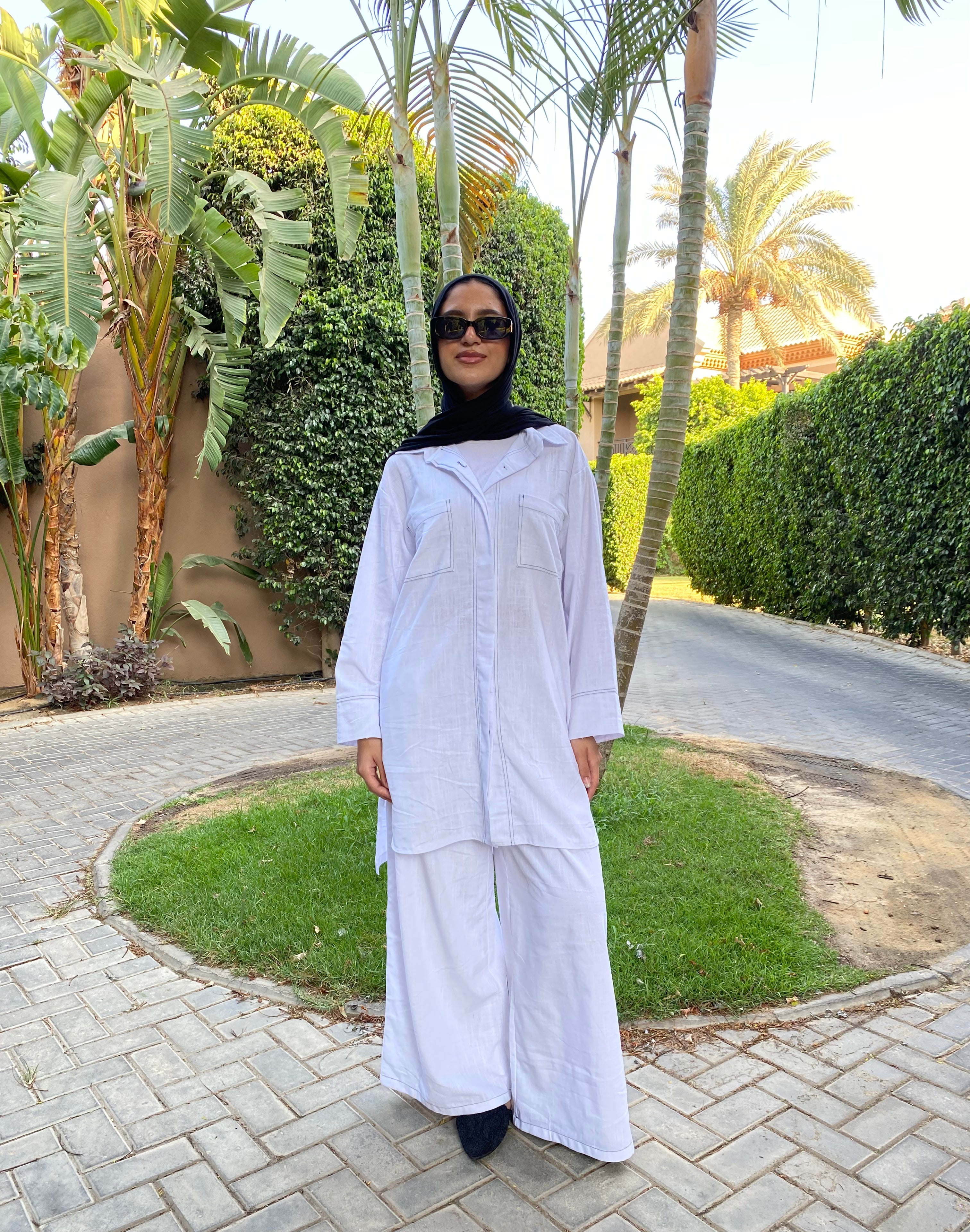 Stitched Linen Shirt - White