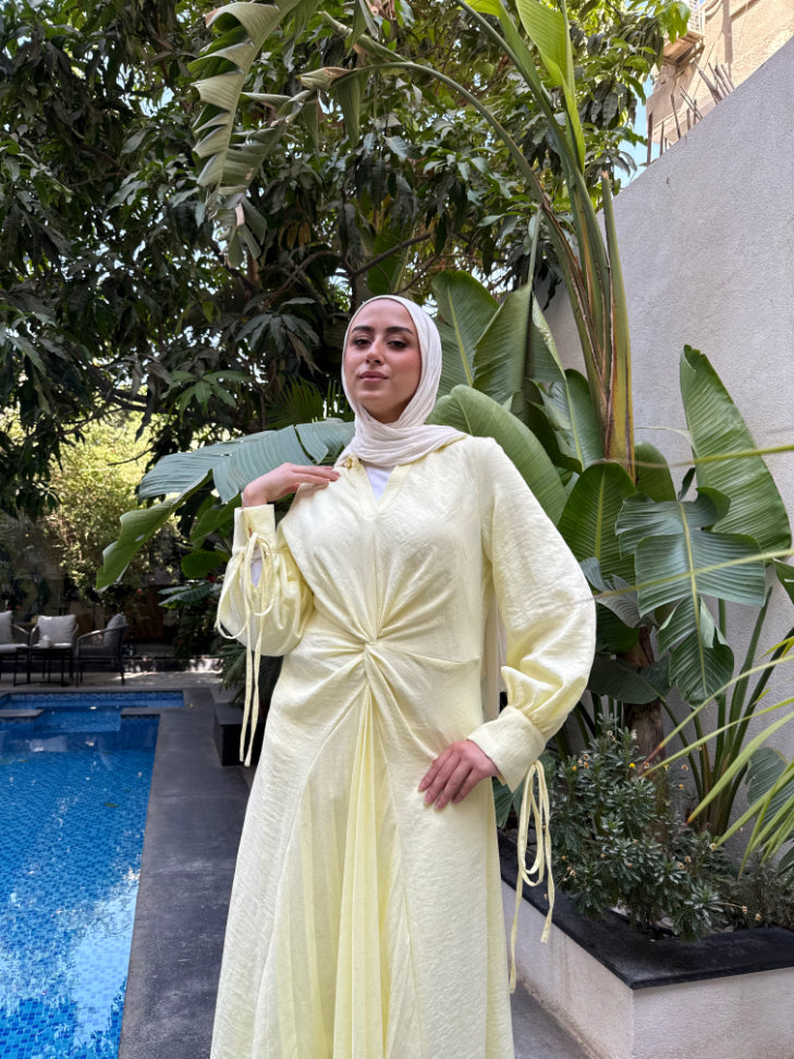 Knot Pleated Dress -Yellow