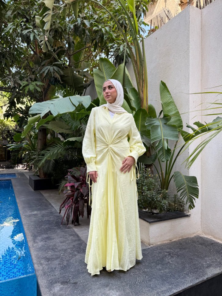 Knot Pleated Dress -Yellow