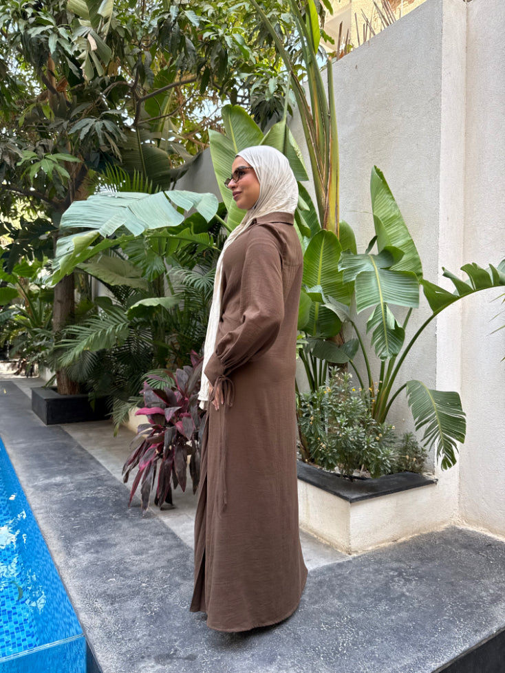 Knot Pleated Dress -Brown