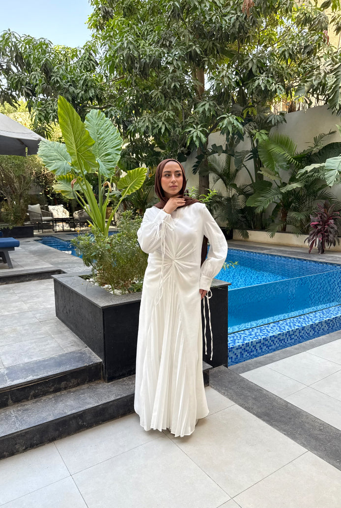 Knot Pleated Dress- White
