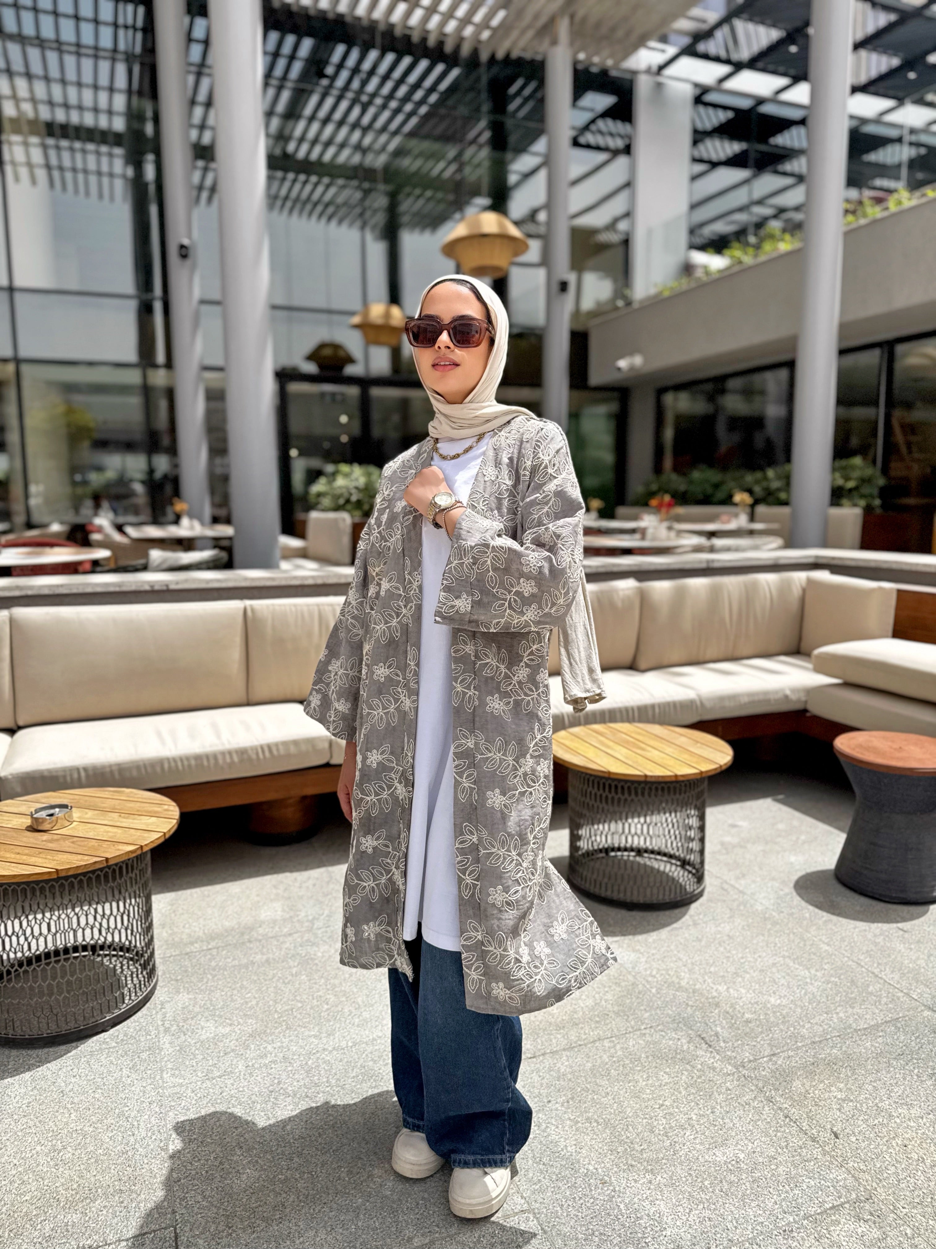 Colored Broderie Kimono - Grey