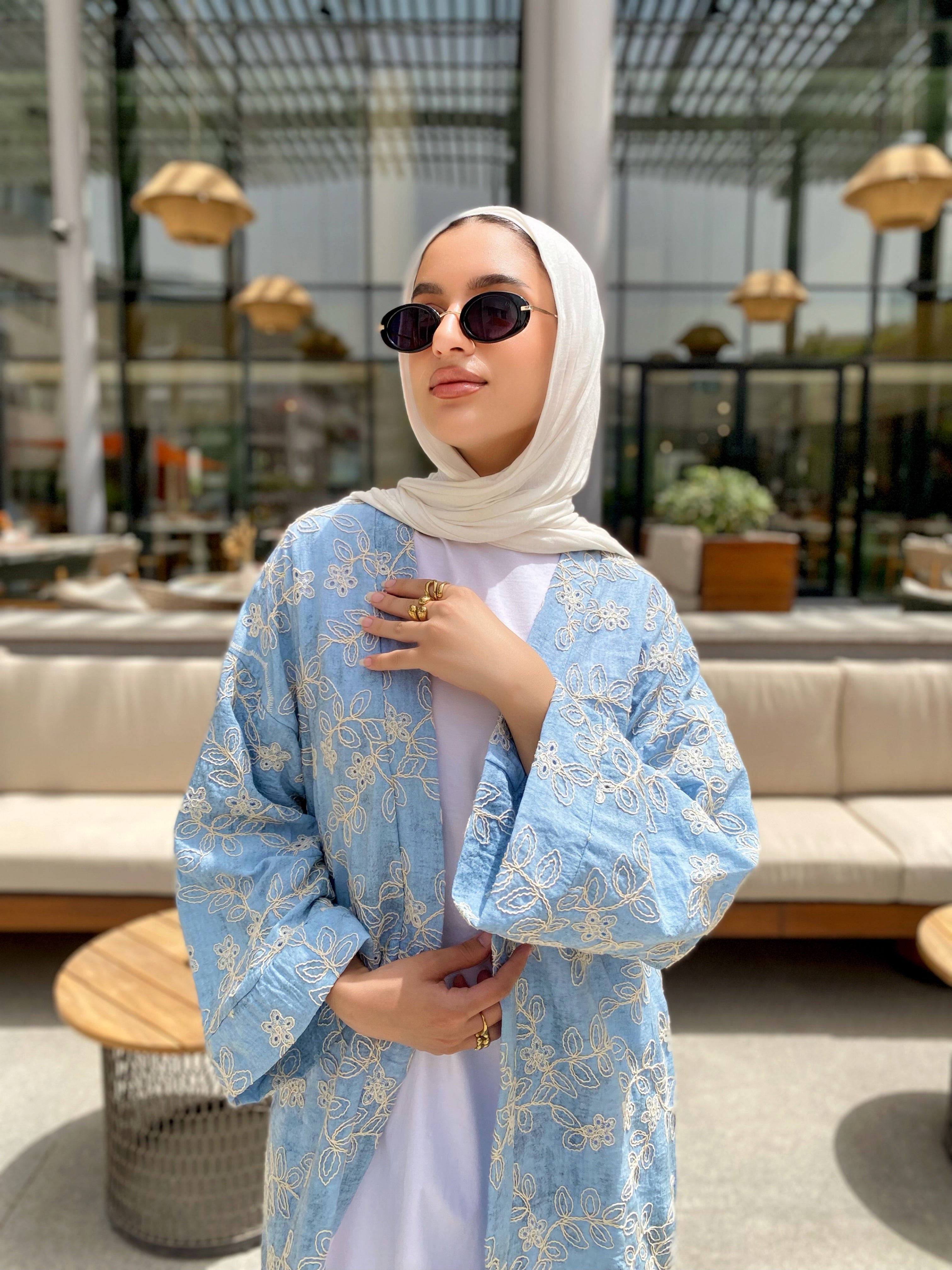 Colored Broderie Kimono - Baby Blue
