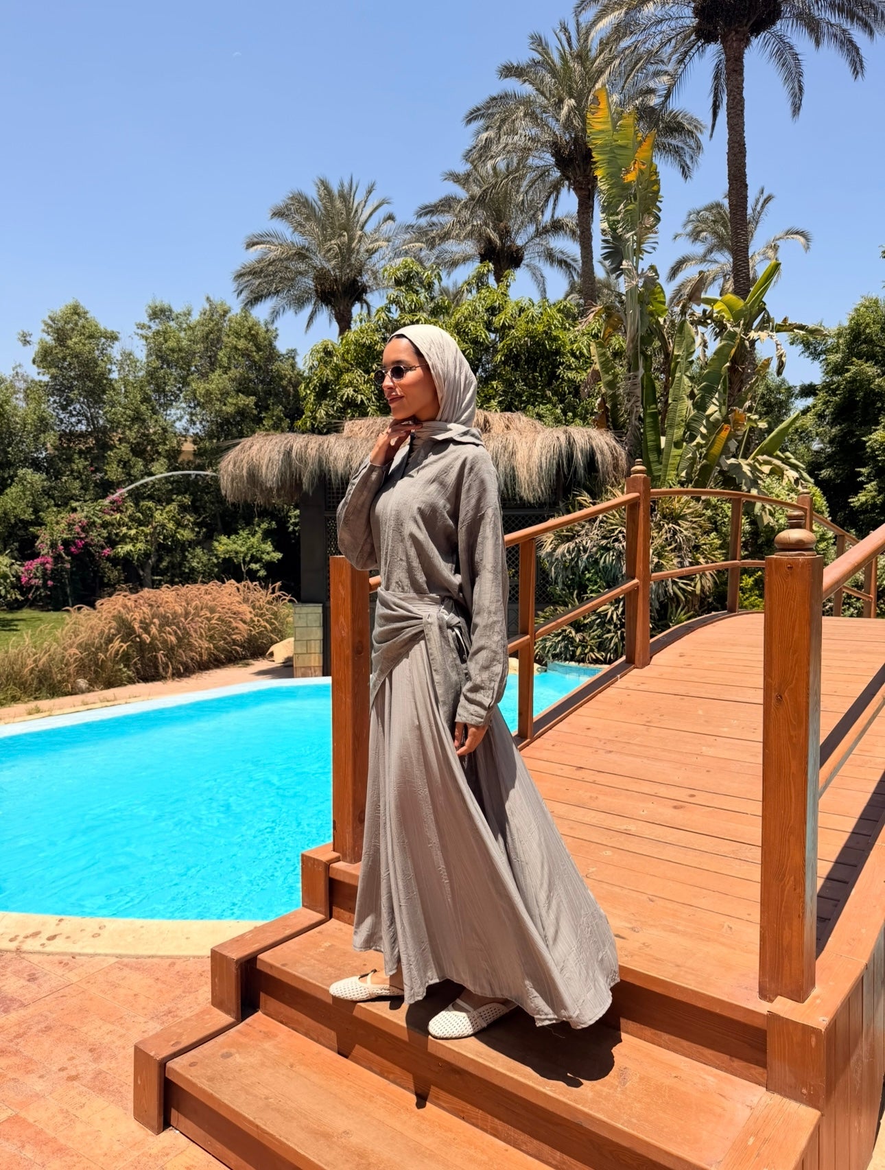 Panels Skirt With Scarf -Grey