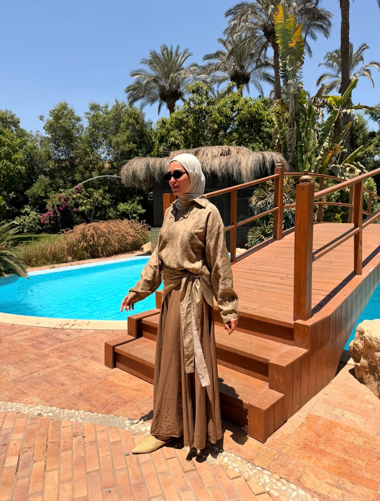Panels Skirt With Scarf -Brown