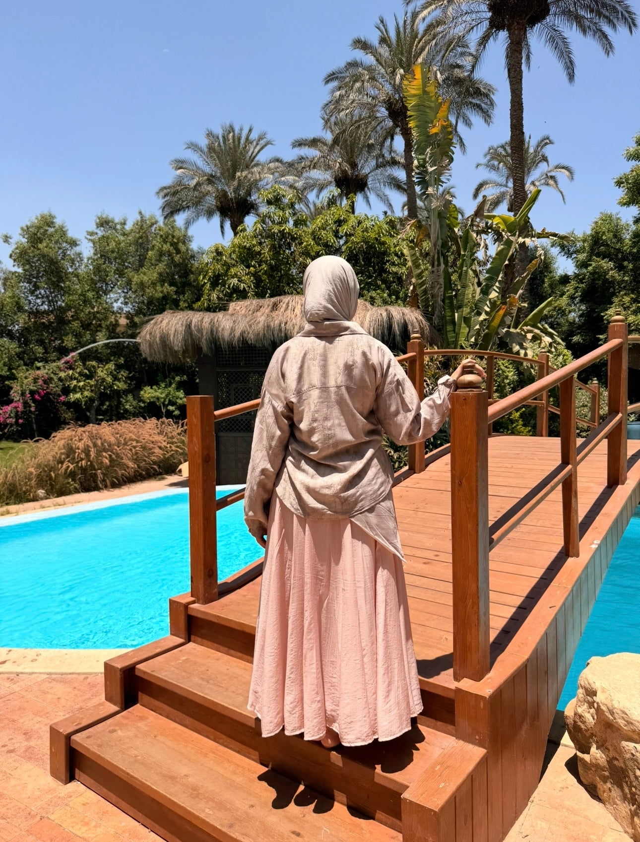 Panels Skirt With Scarf -Rose