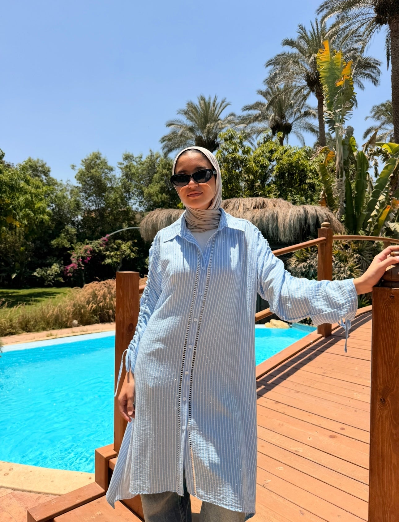 Asymmetrical Strass Linen Shirt -blue