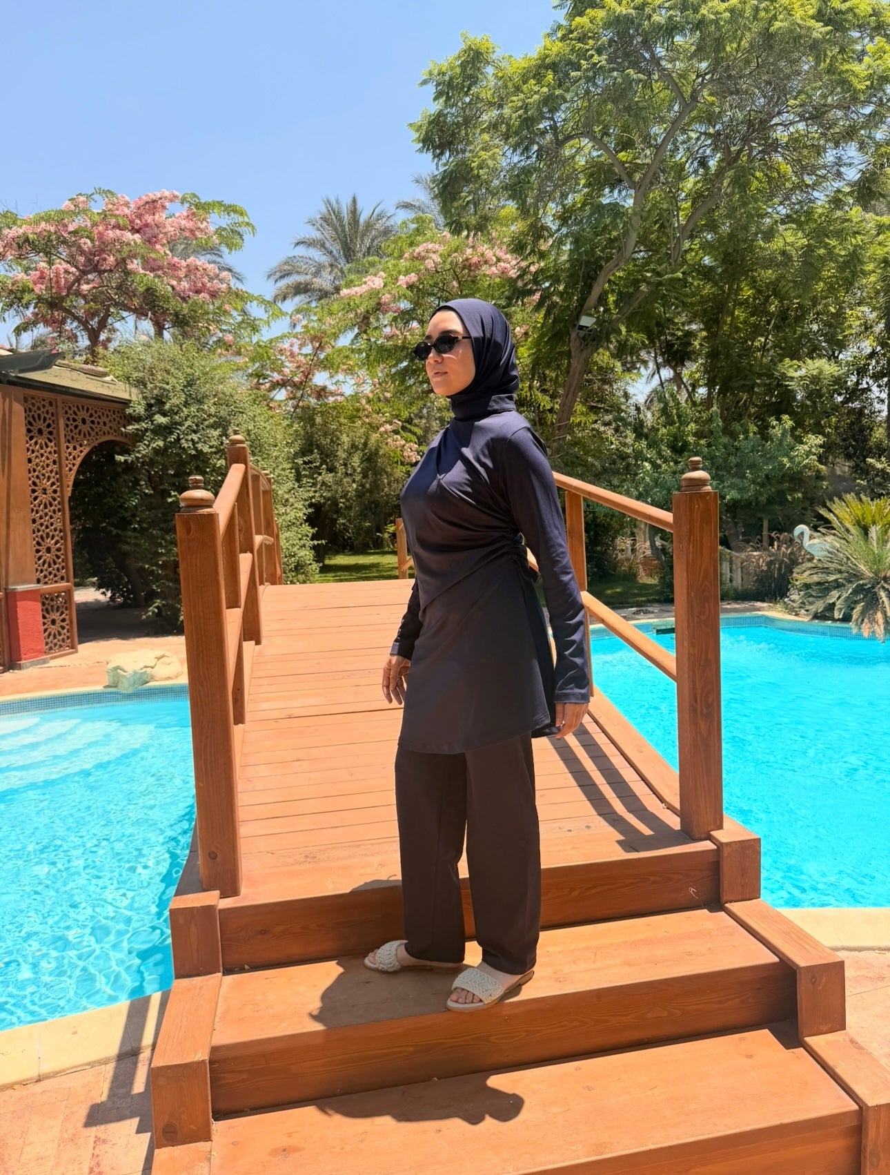 Burkini Draped With Drawstrings -Navy