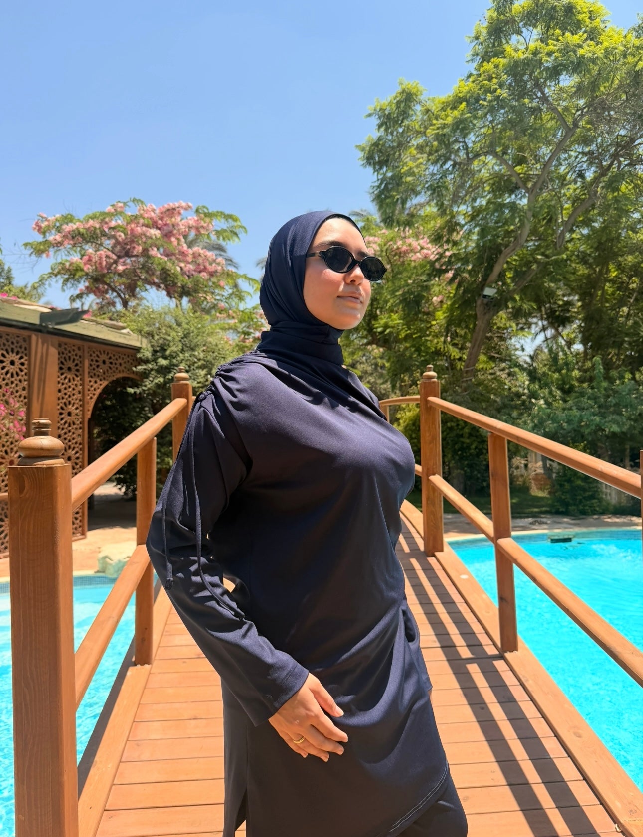 Burkini Draped With Drawstrings -Navy