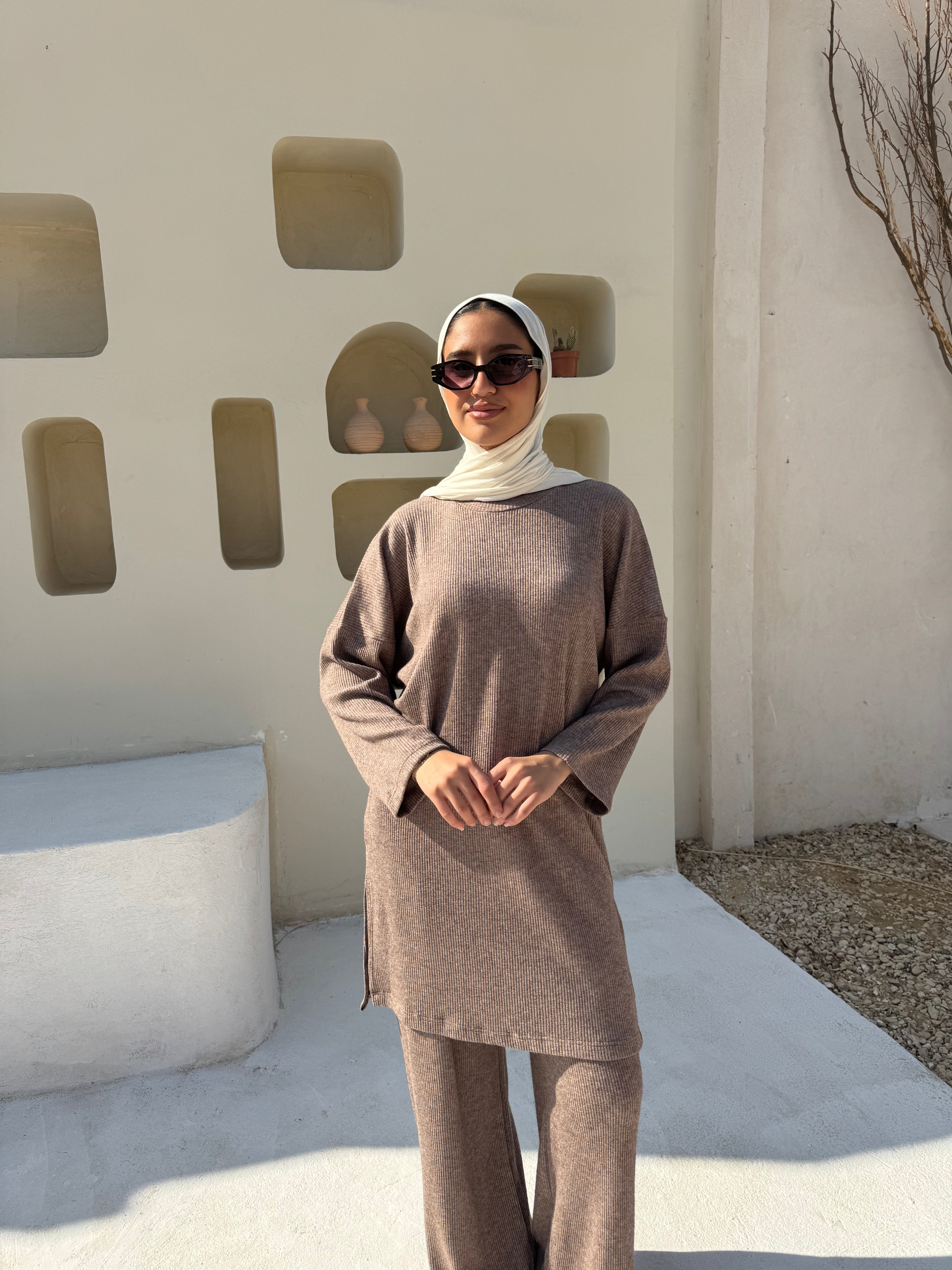 Oversize Ribbed Sweatshirt - Cafe