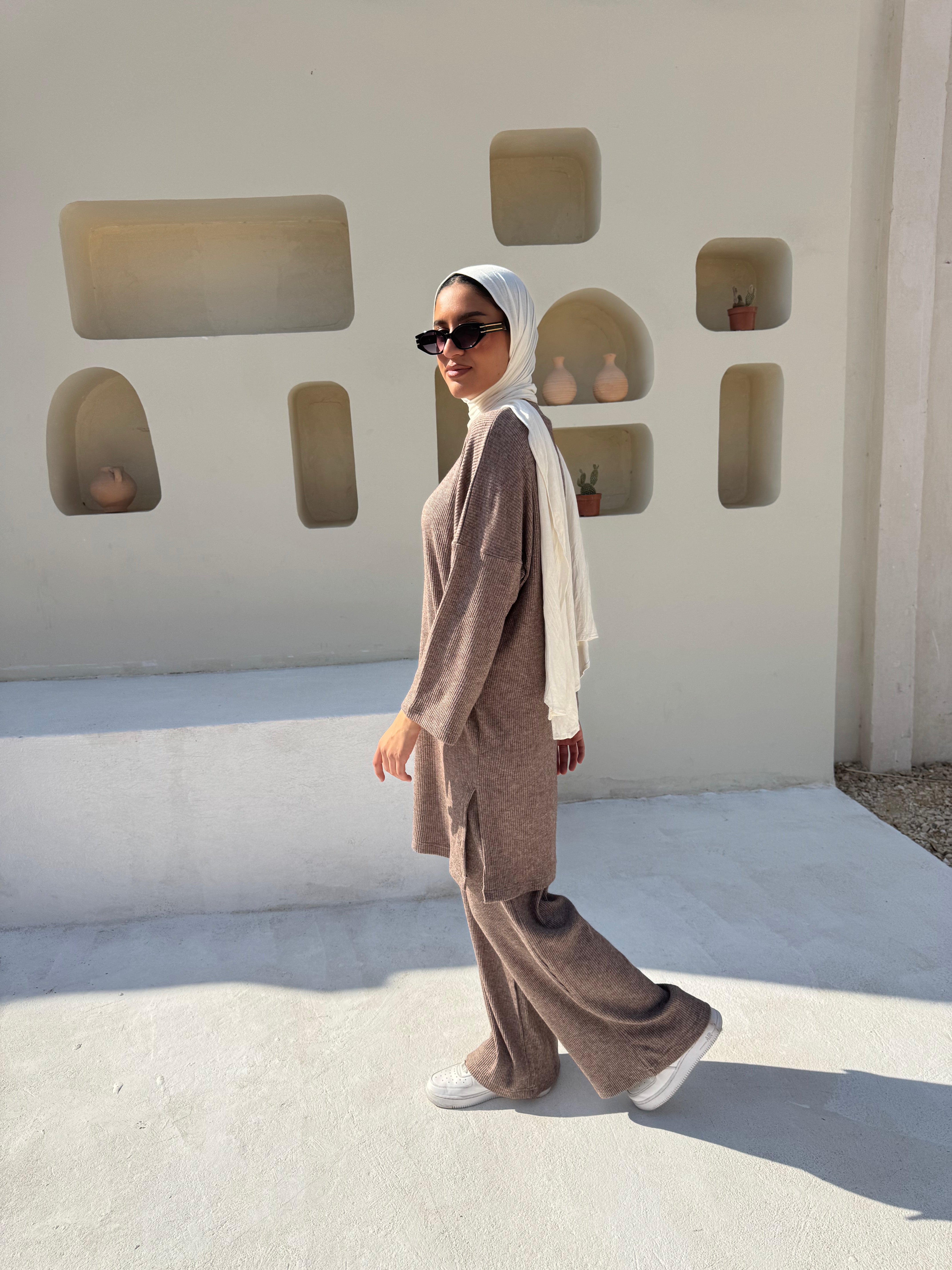 Basic Ribbed Pants - Cafe