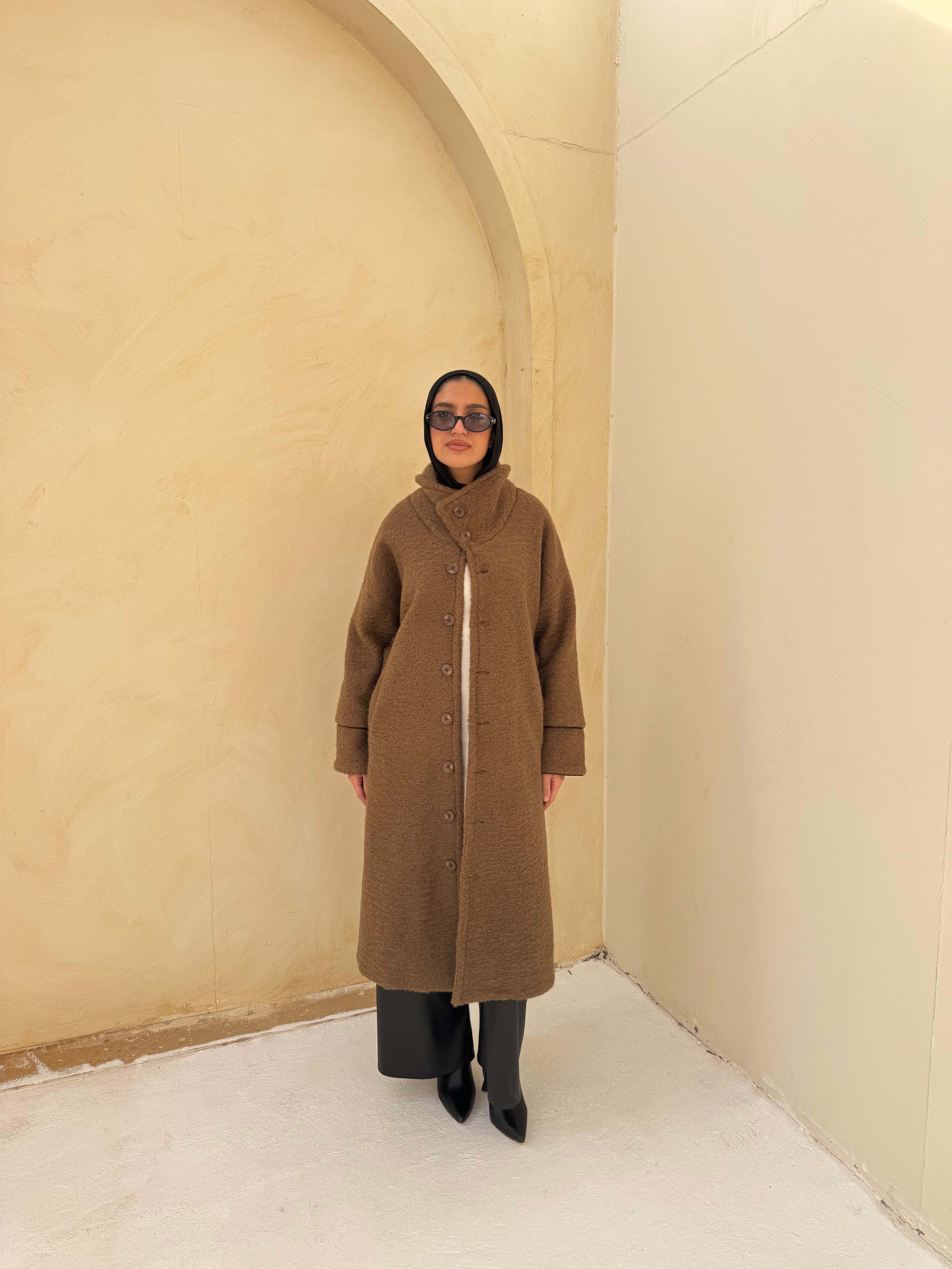 Fur With Piping Jacket-Brown