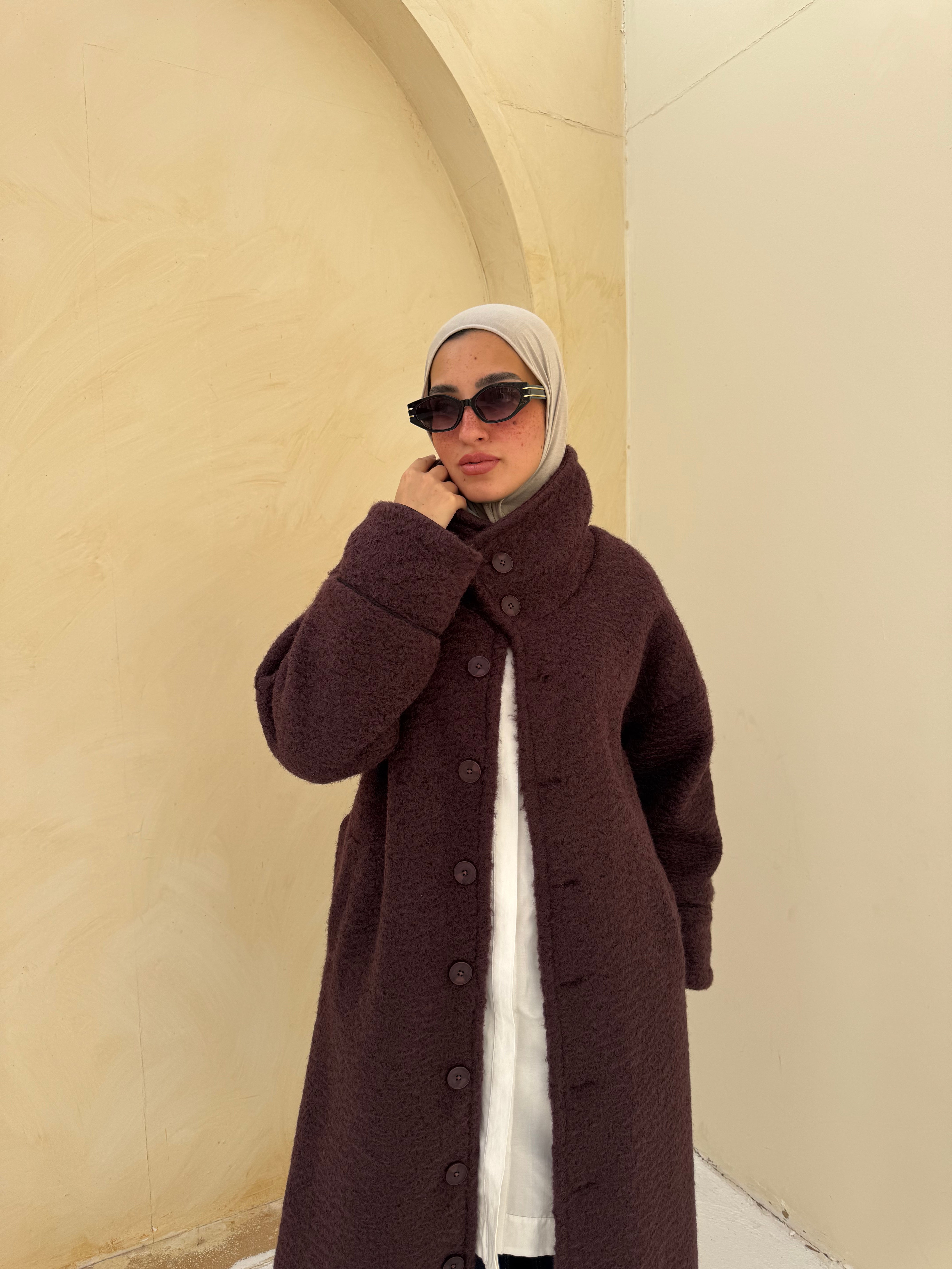 Fur With Piping Jacket-Blackberry
