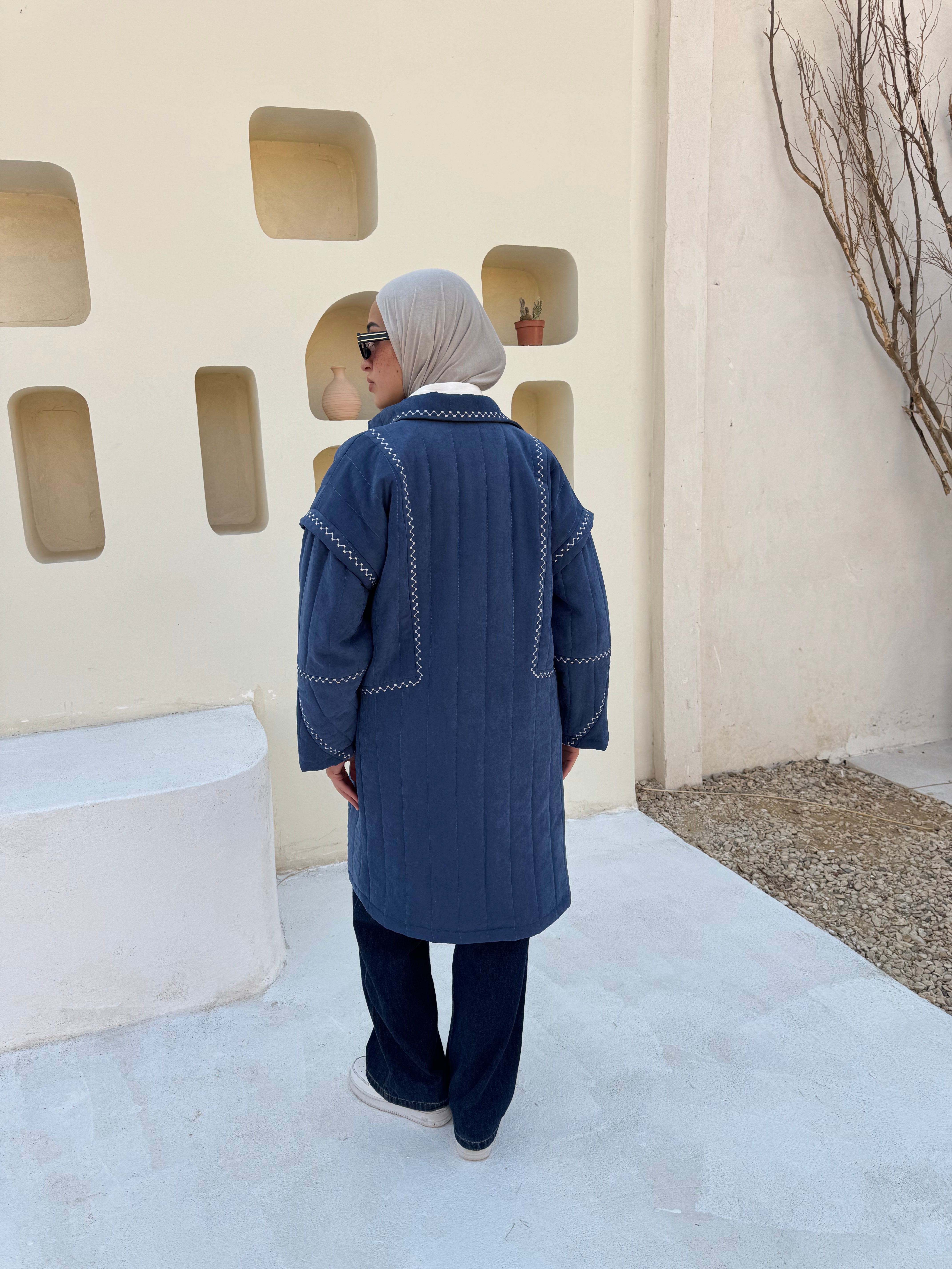 Boho Stitch Puffer Jacket - Blue