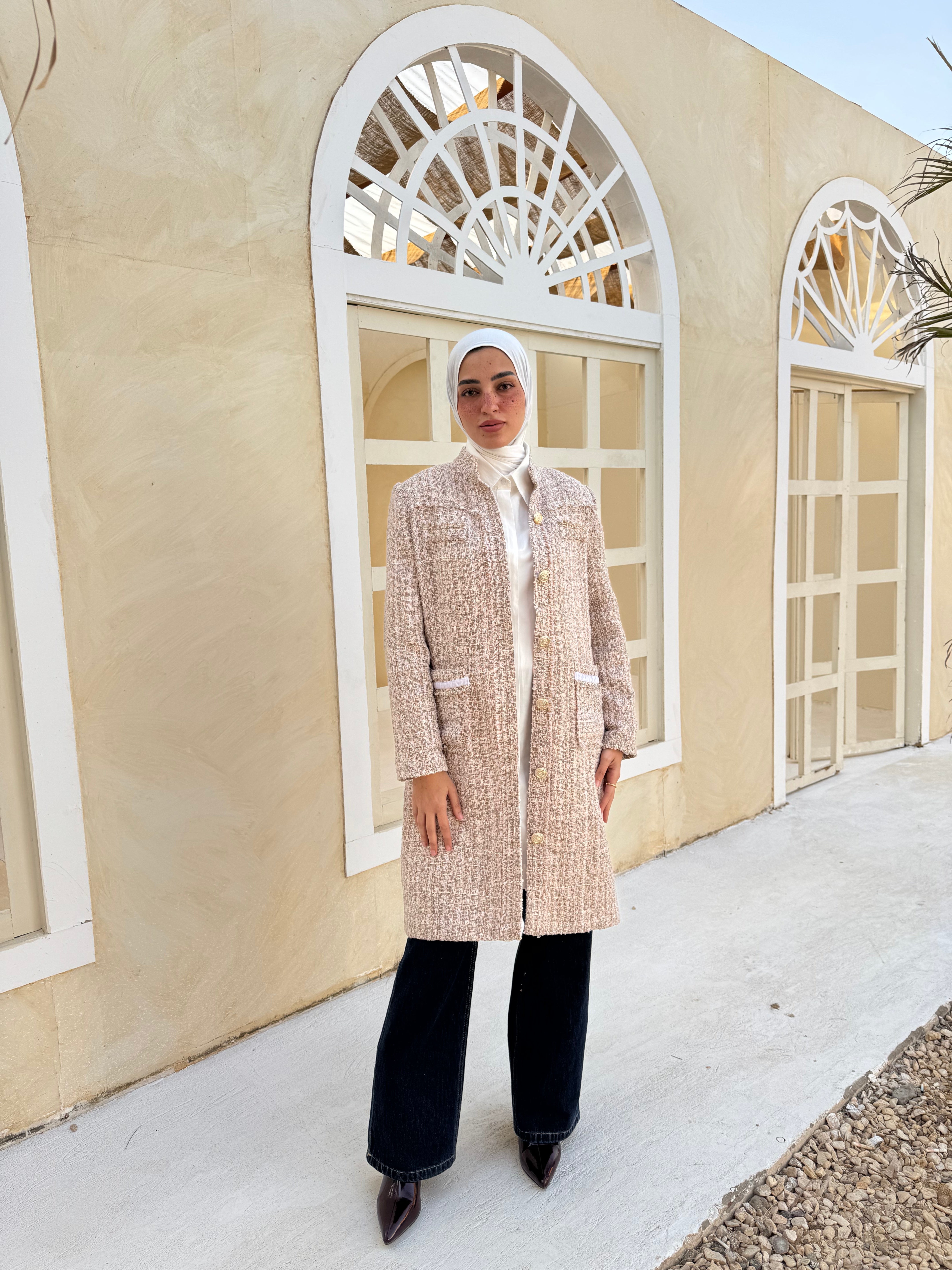 Tweed Metallic Coat - Beige