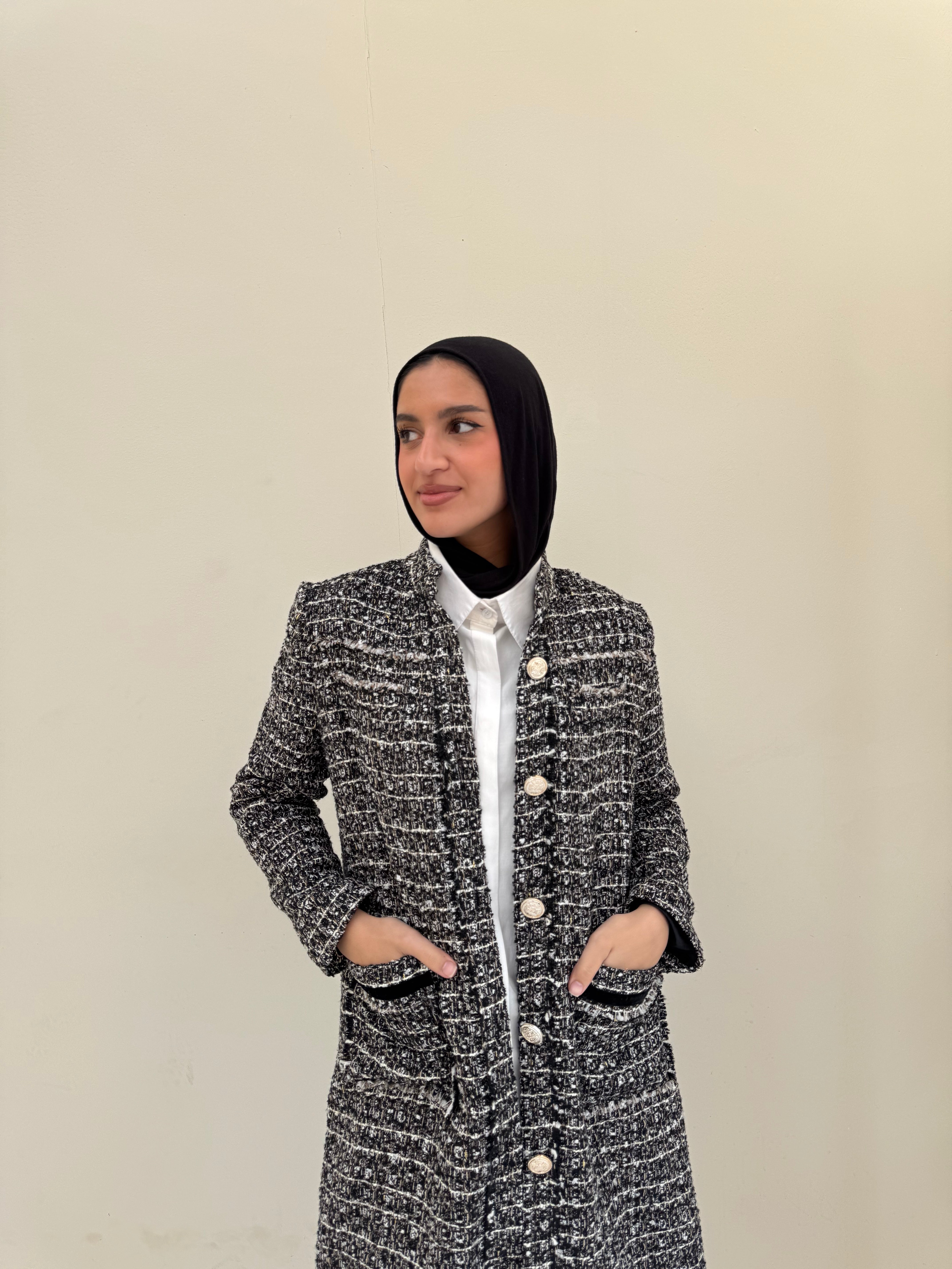 Tweed Metallic Coat - Black