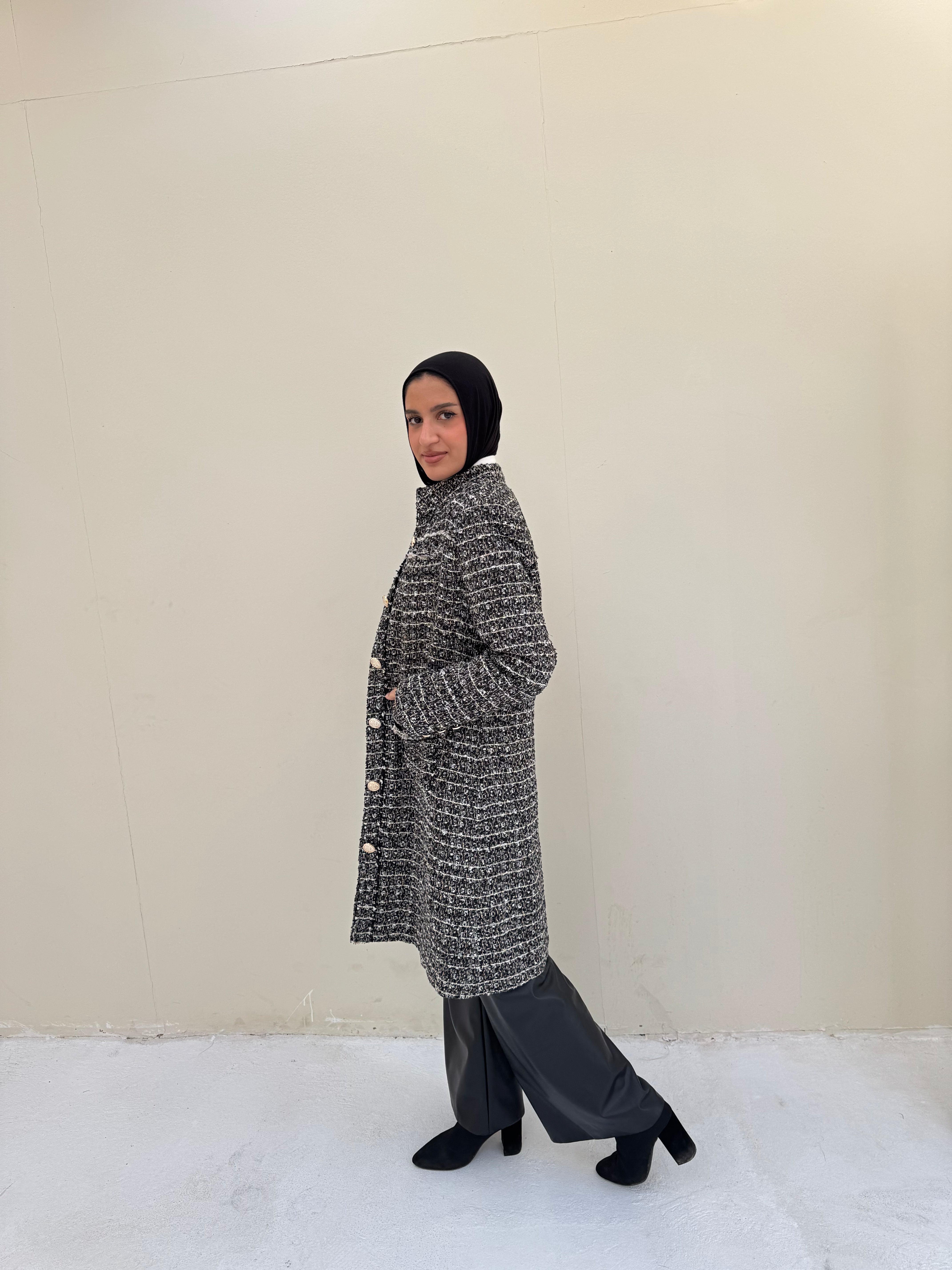 Tweed Metallic Coat - Black