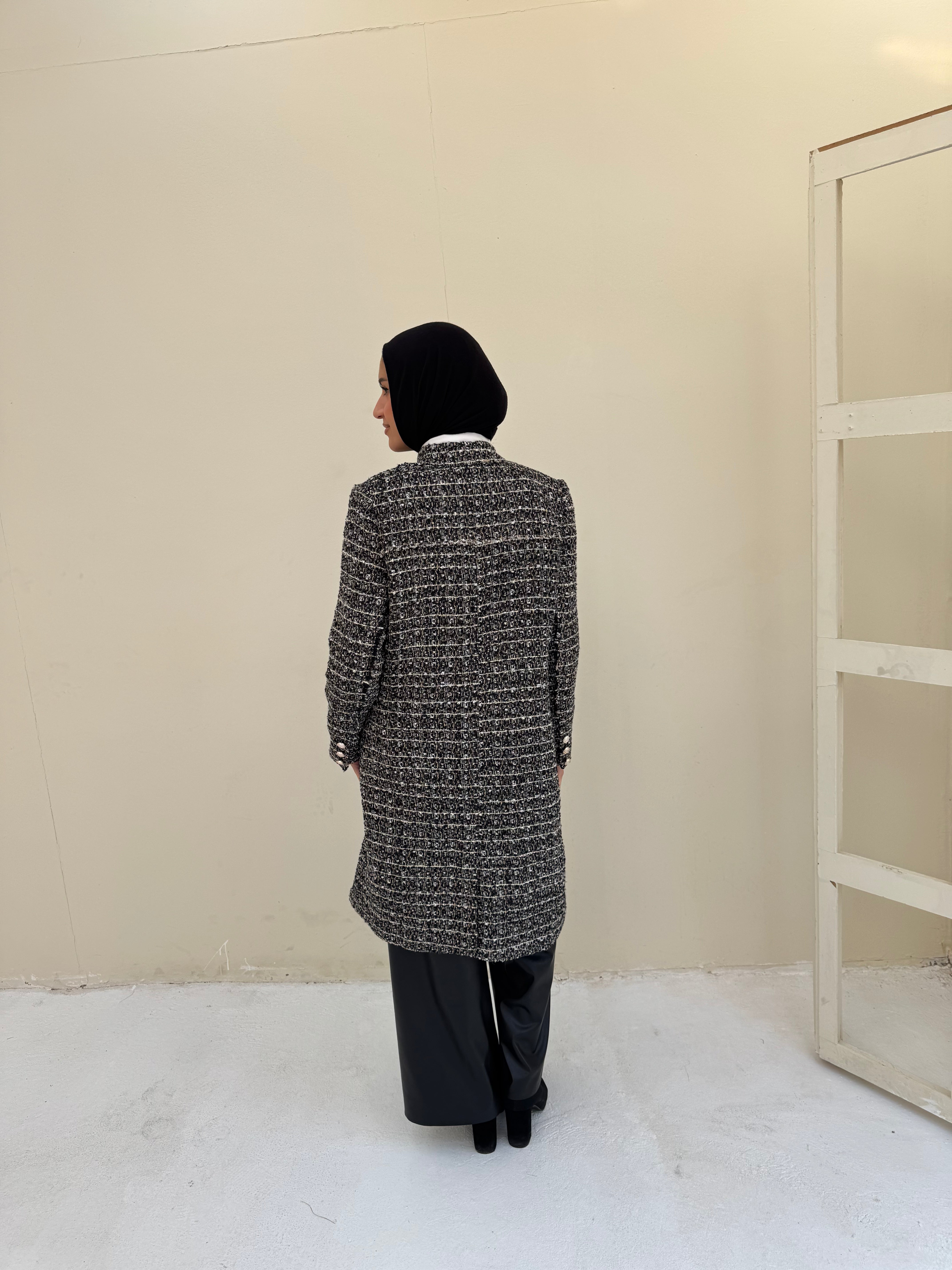 Tweed Metallic Coat - Black