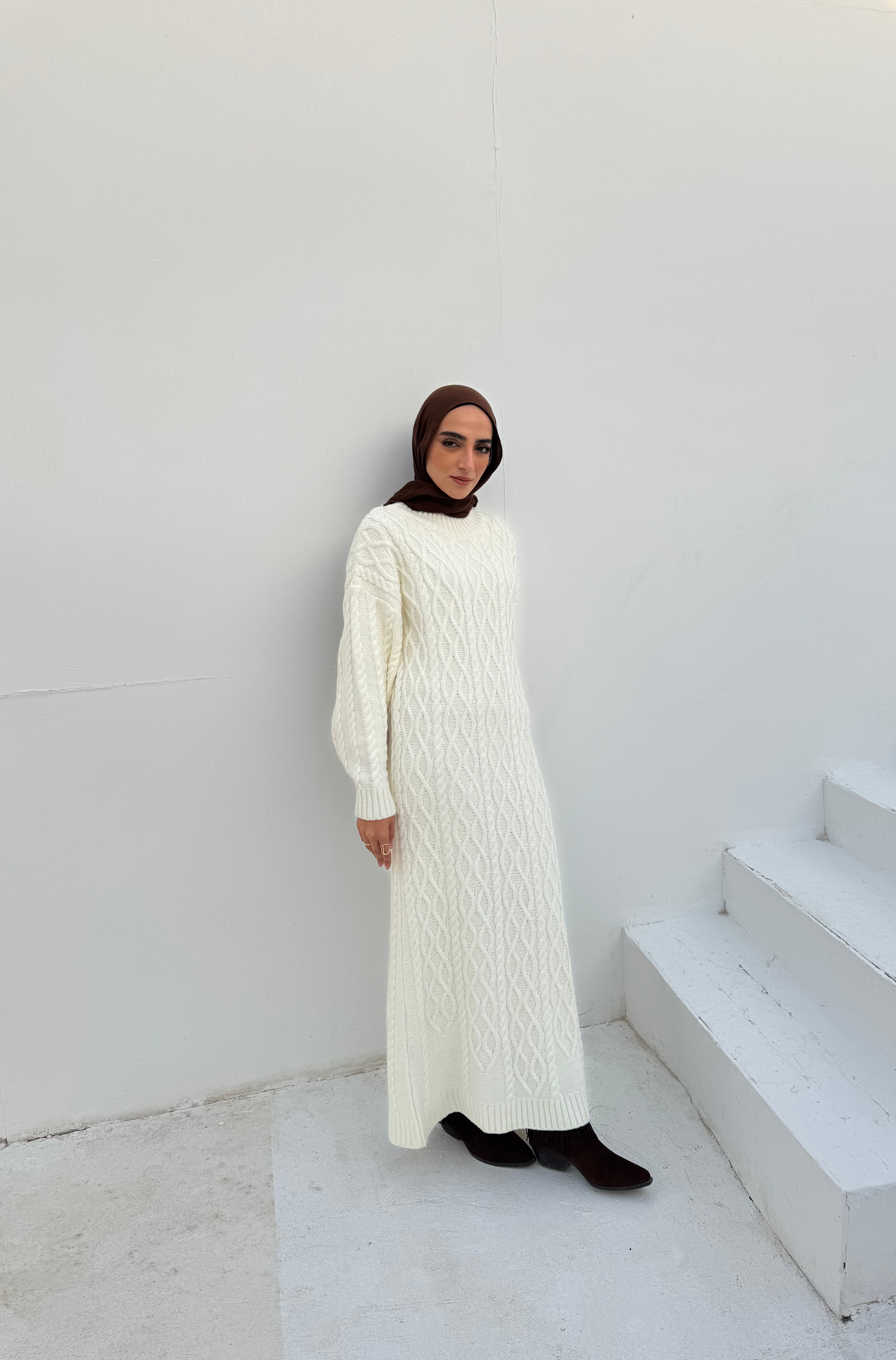 Cable-Knit Dress - Offwhite