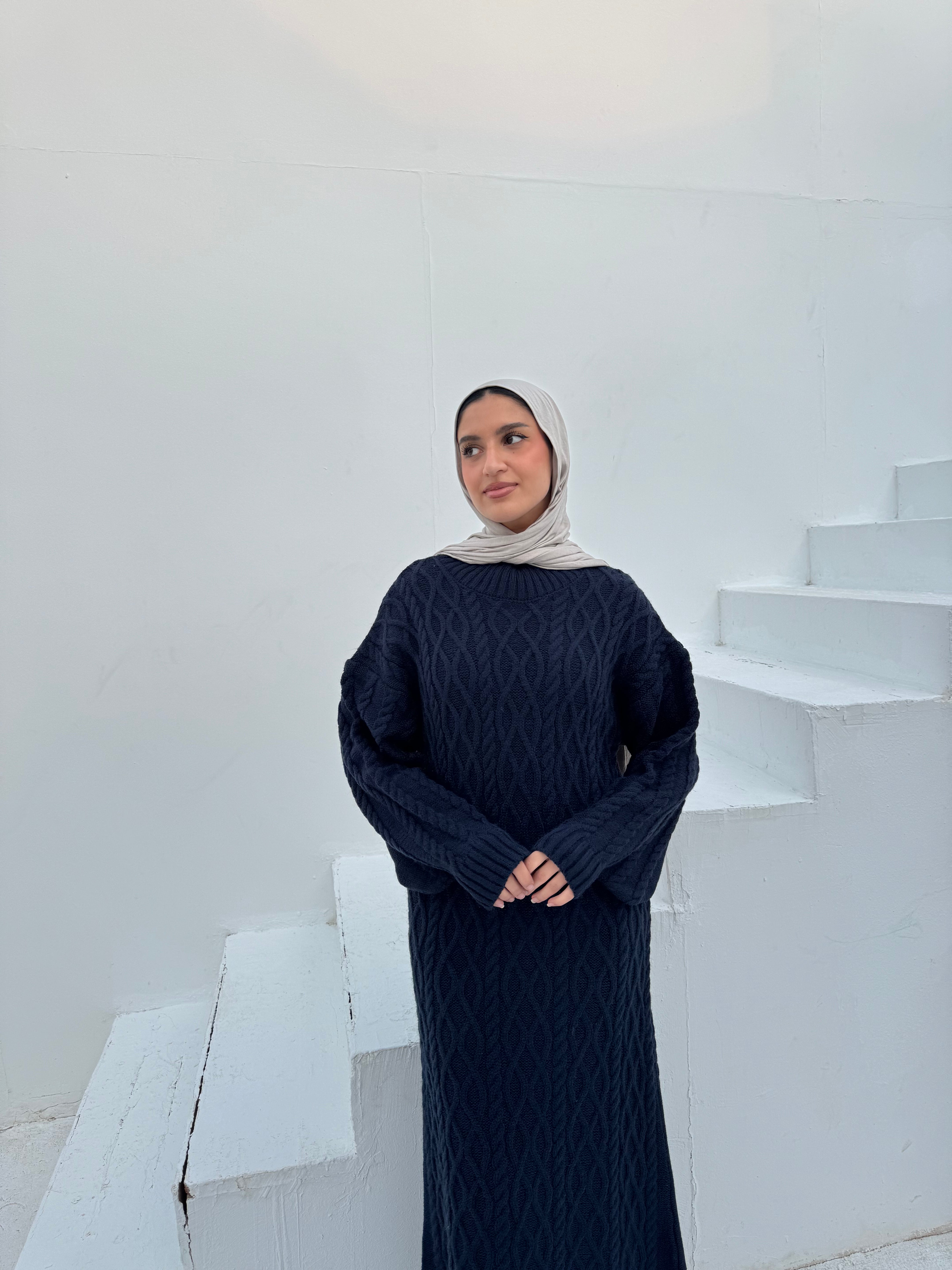 Cable-Knit Dress - Dark Blue
