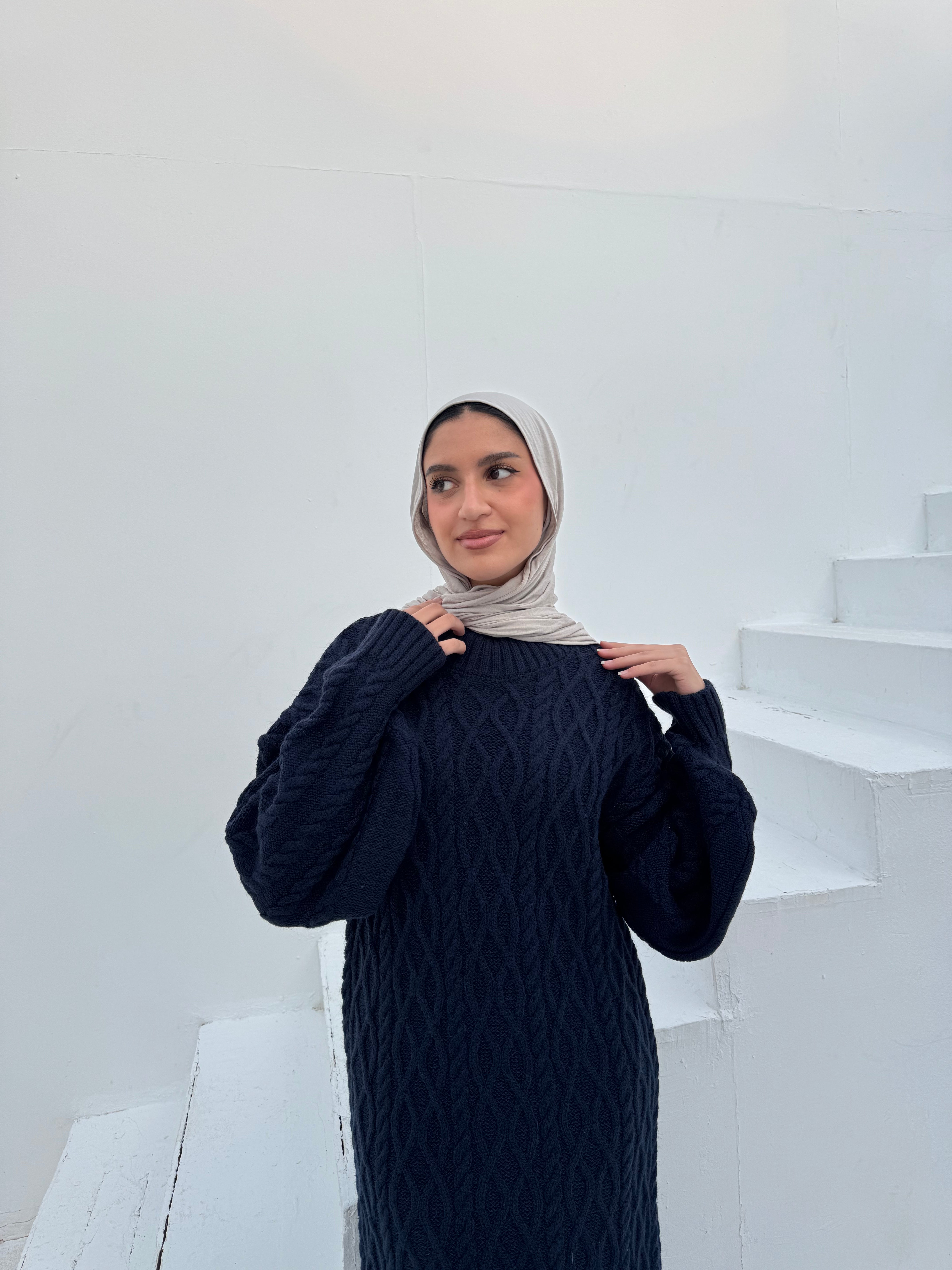 Cable-Knit Dress - Dark Blue