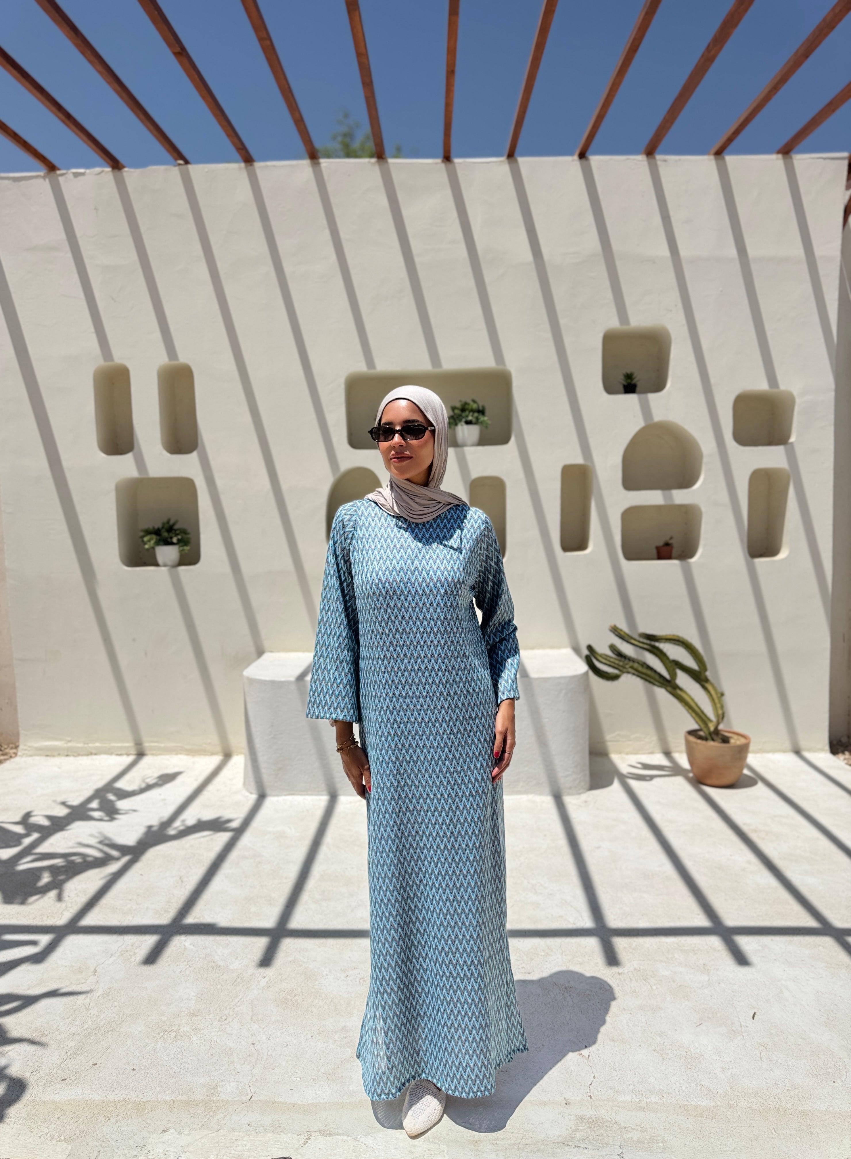 Colored Mesh Dress -Blue