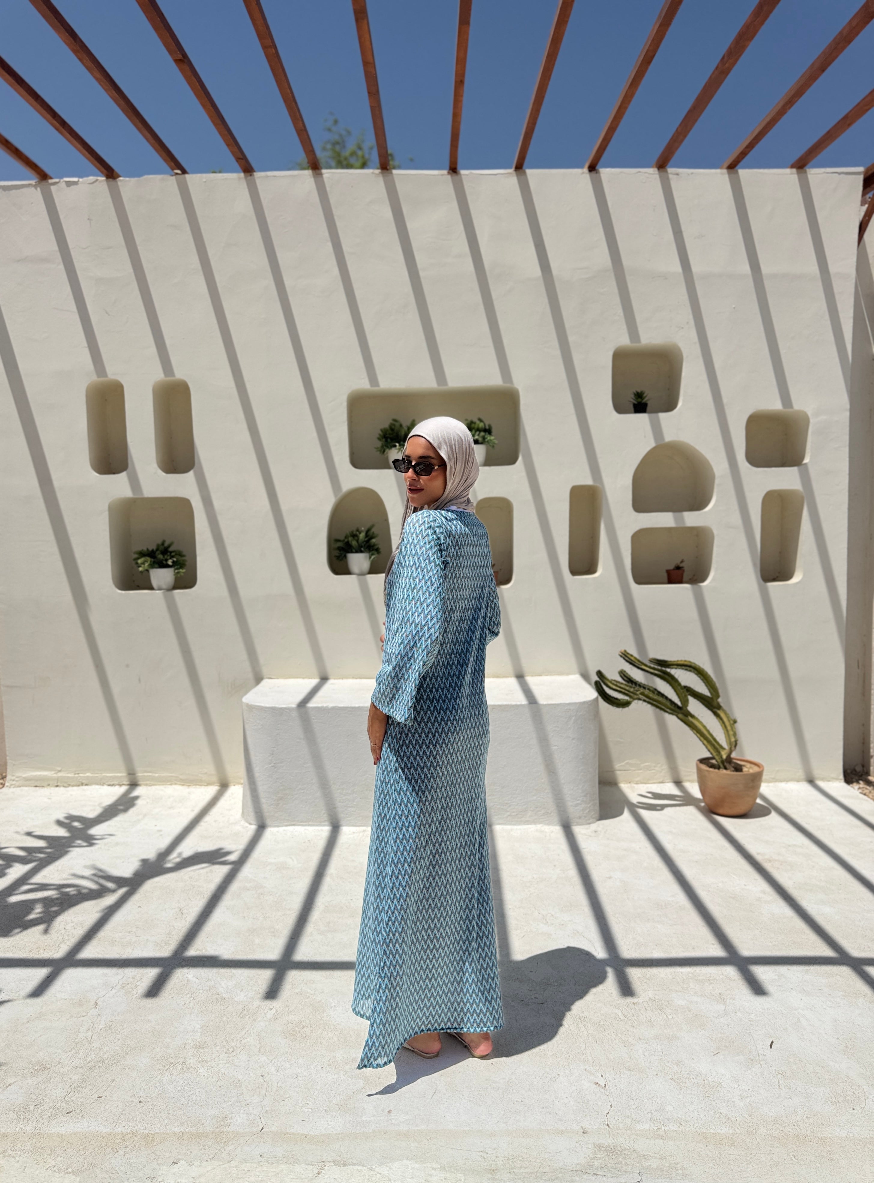 Colored Mesh Dress -Blue