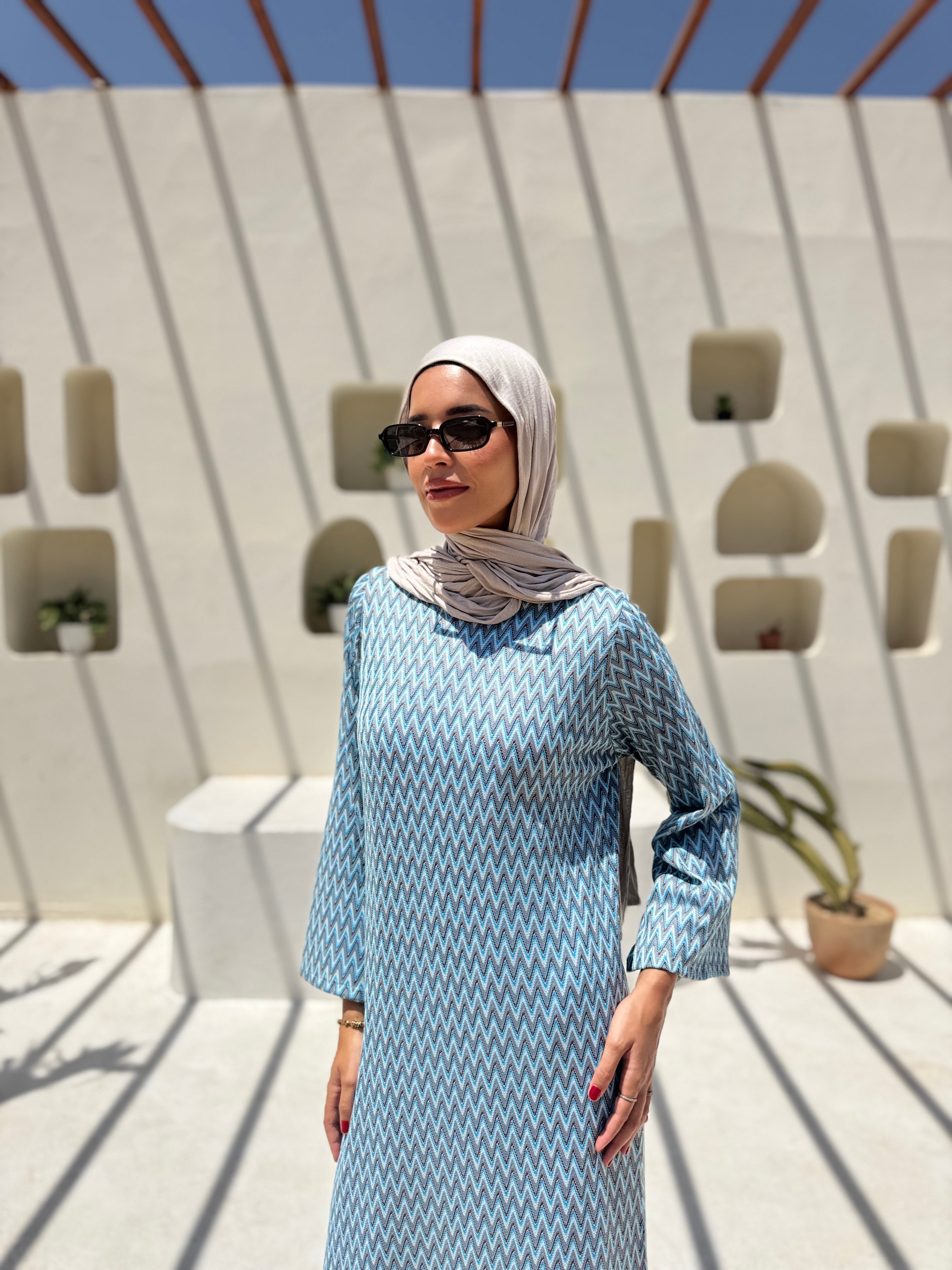 Colored Mesh Dress -Blue