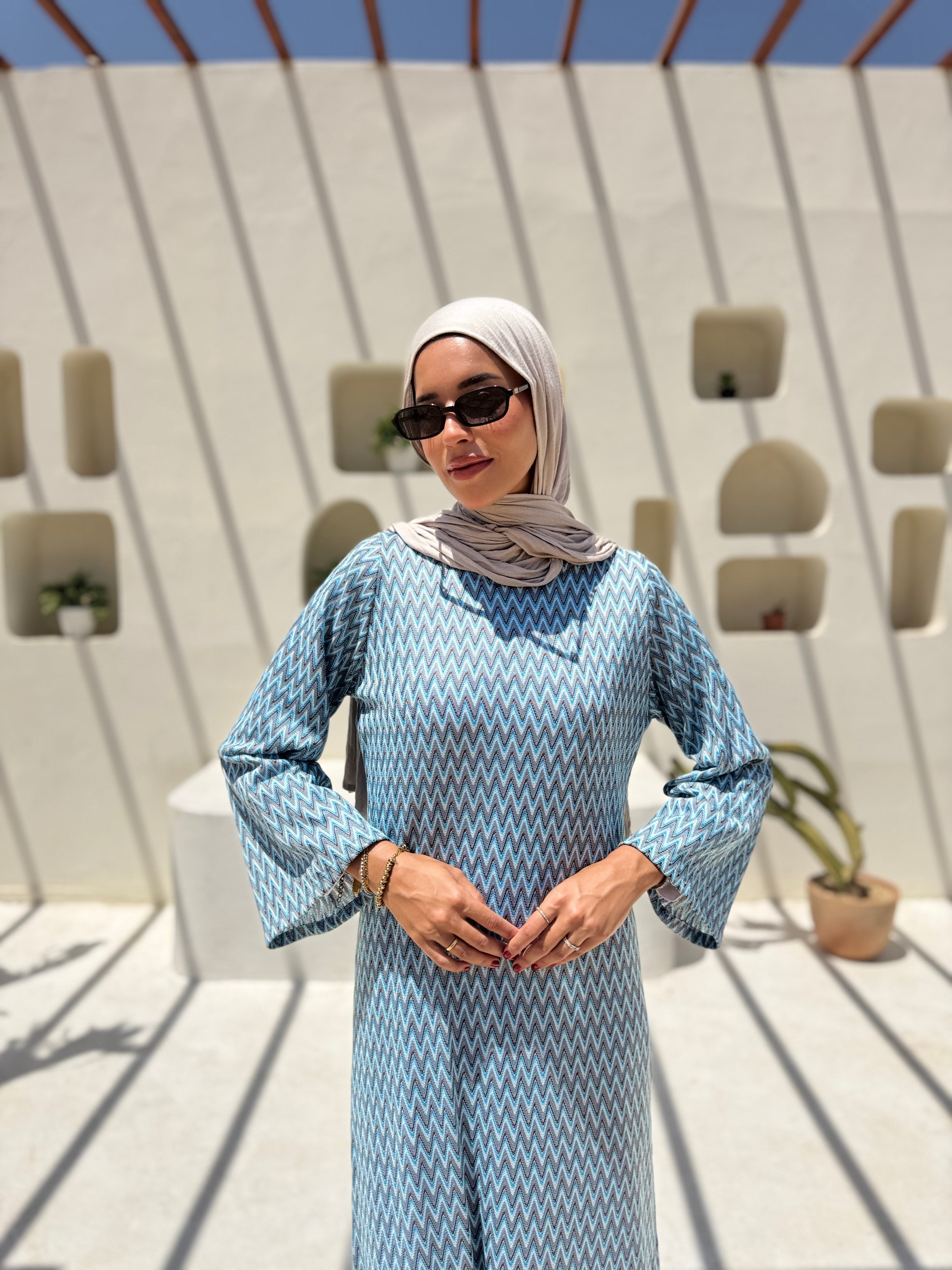 Colored Mesh Dress -Blue