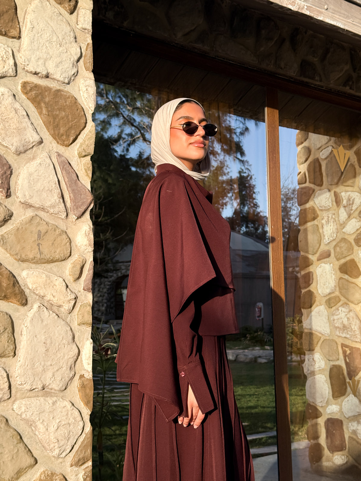 Cropped Shirt With Scarf - Brown