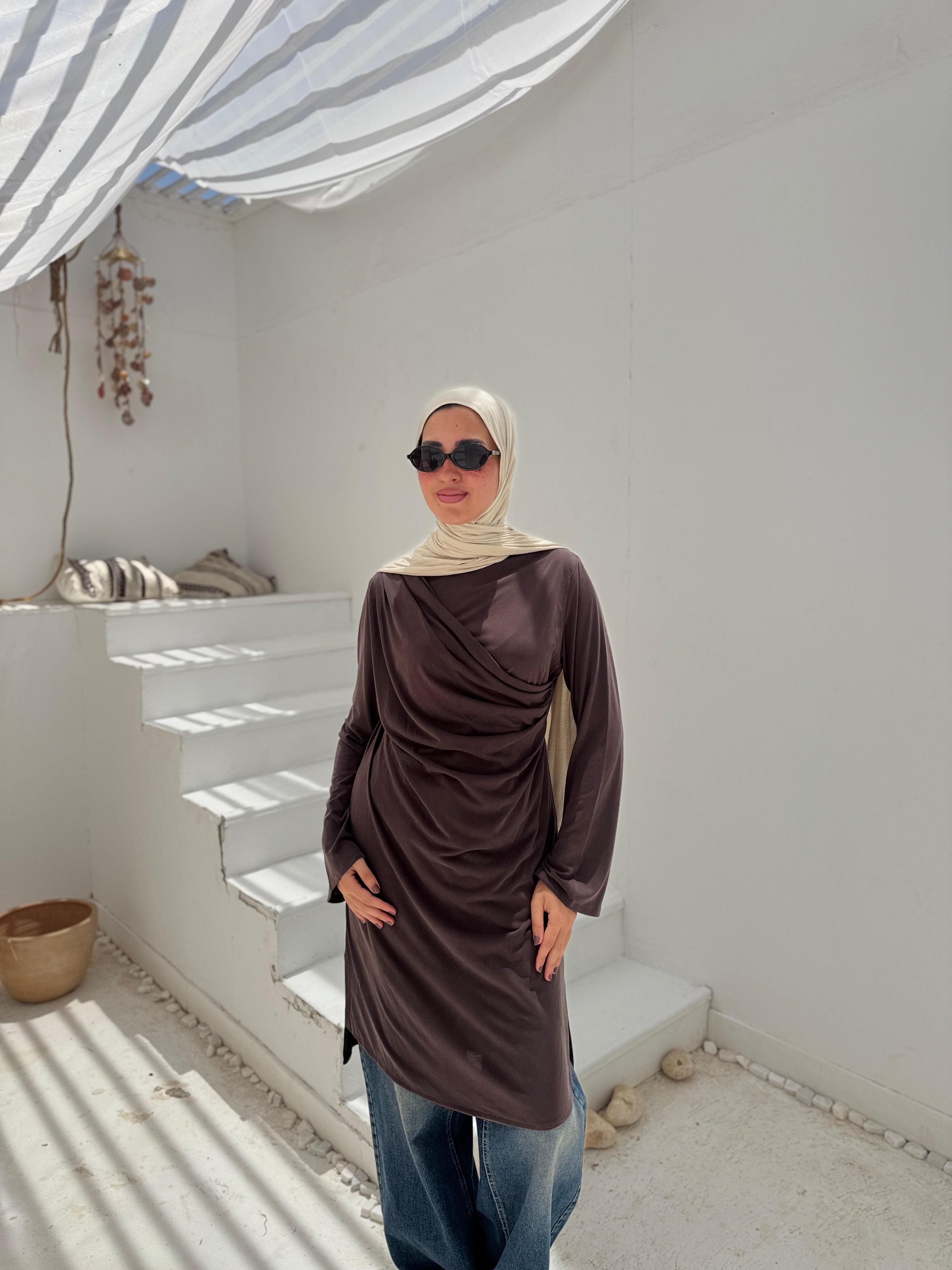 Soft Draped Blouse - Brown